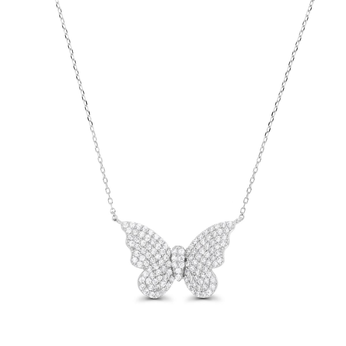 Sterling Silver Rhodium and White CZ Butterfly 16+2" Necklace