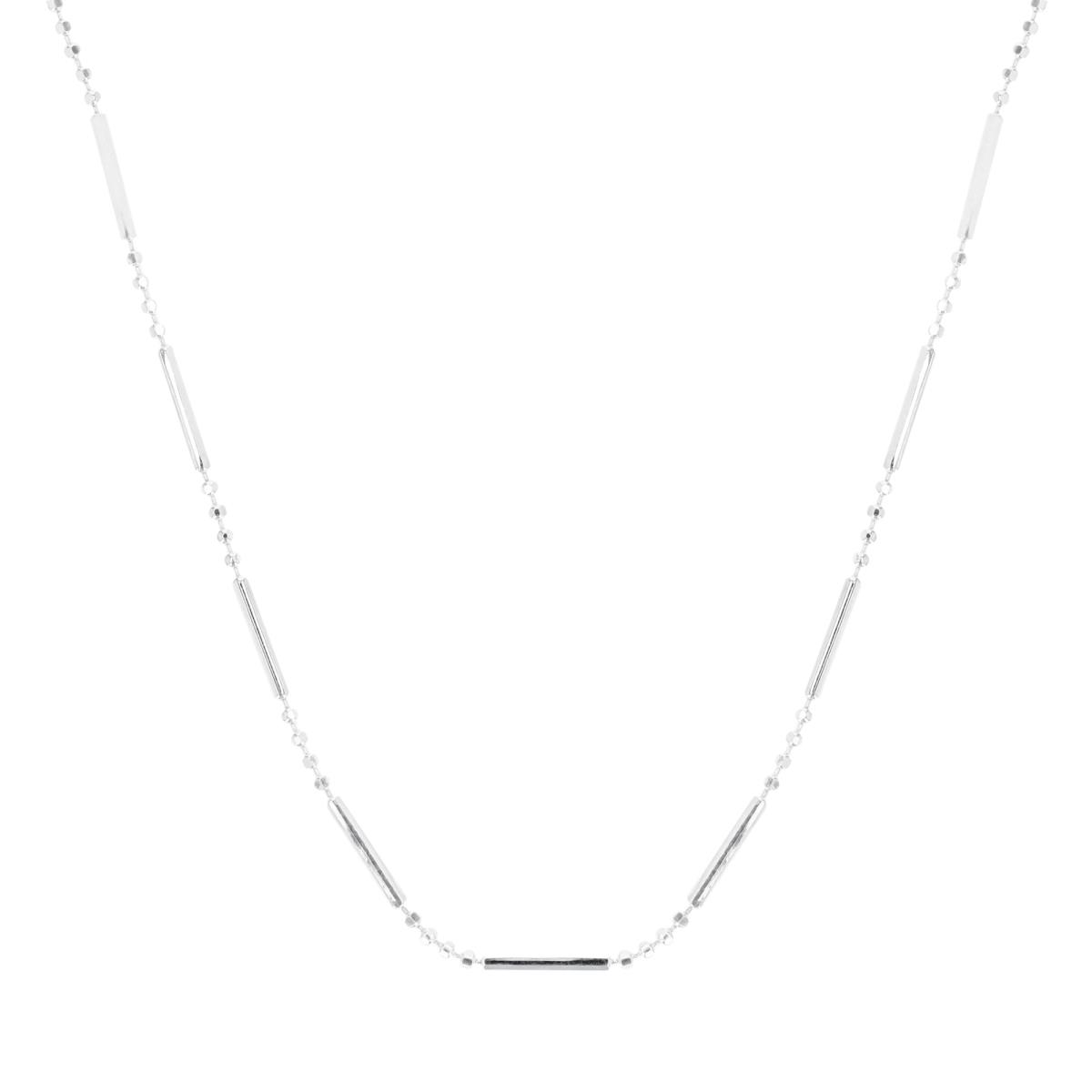 Sterling Silver Rhodium 1.2MM Hexagonal Bar Beaded 18'' Necklace