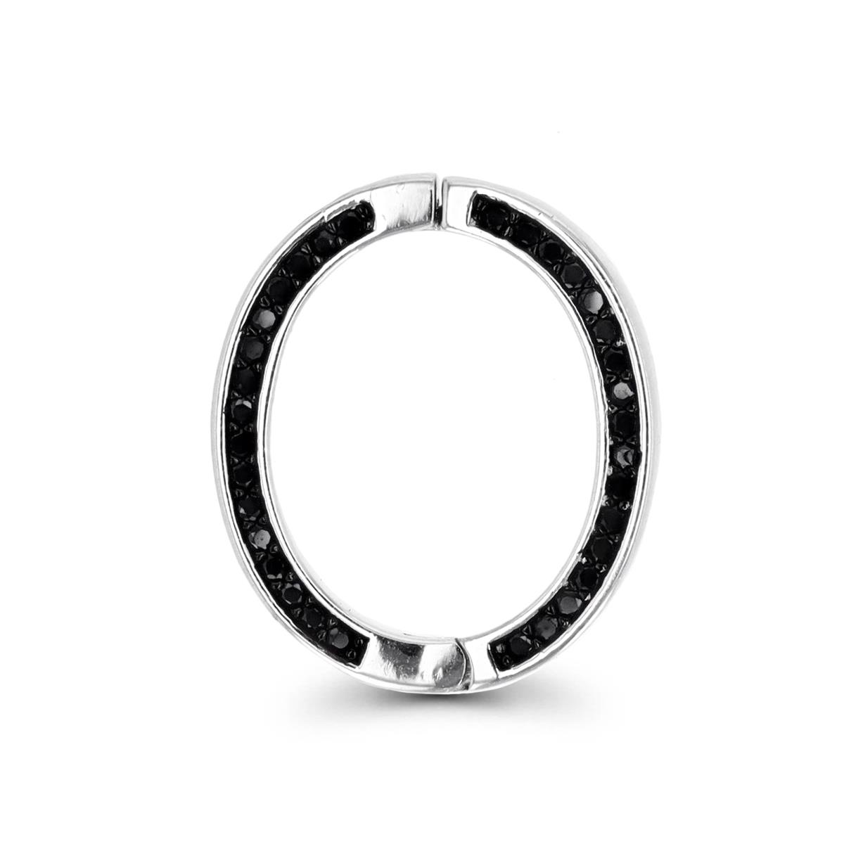 Sterling Silver Black and Rhodium 18X2MM Black Spinel Channel Set 2 Sided Oval Slide Pendant/Charm