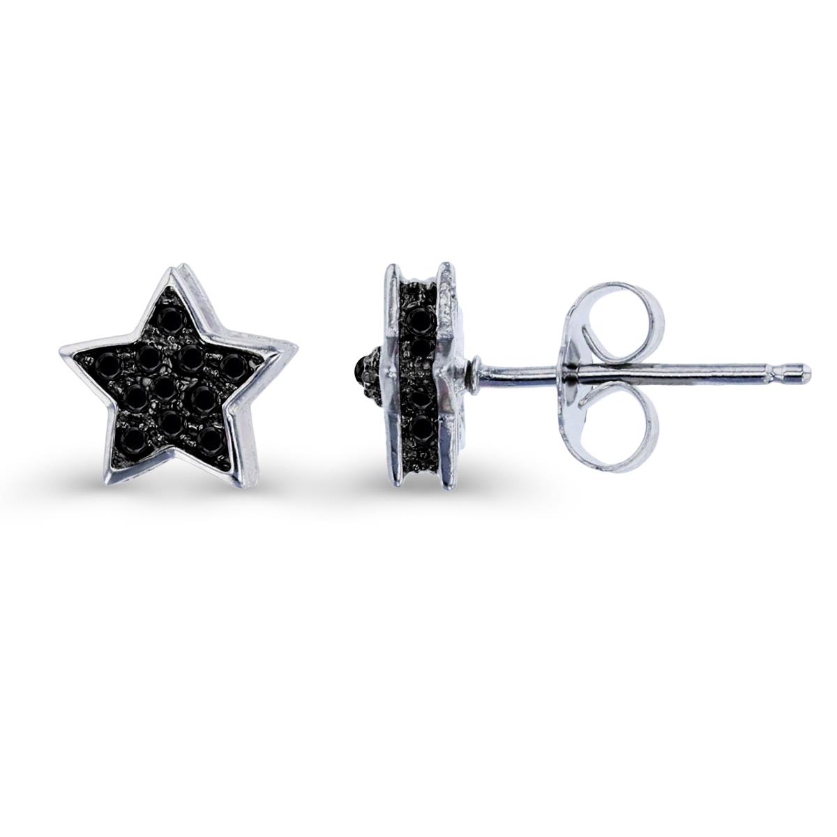 Sterling Silver Rhodium Black Spinel Pave Star Stud Earring