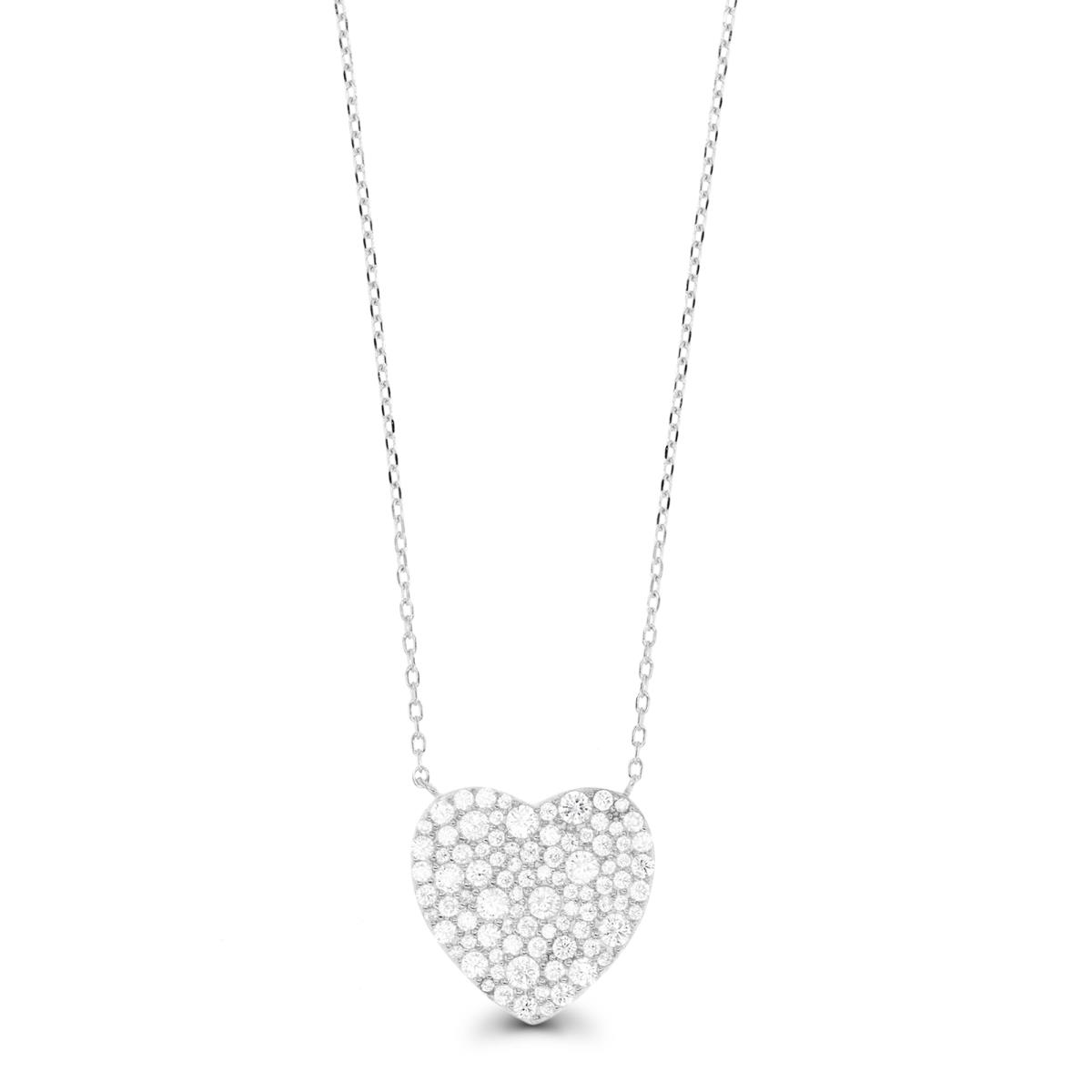 Sterling Silver Rhodium & White CZ Heart 16+2" Necklace