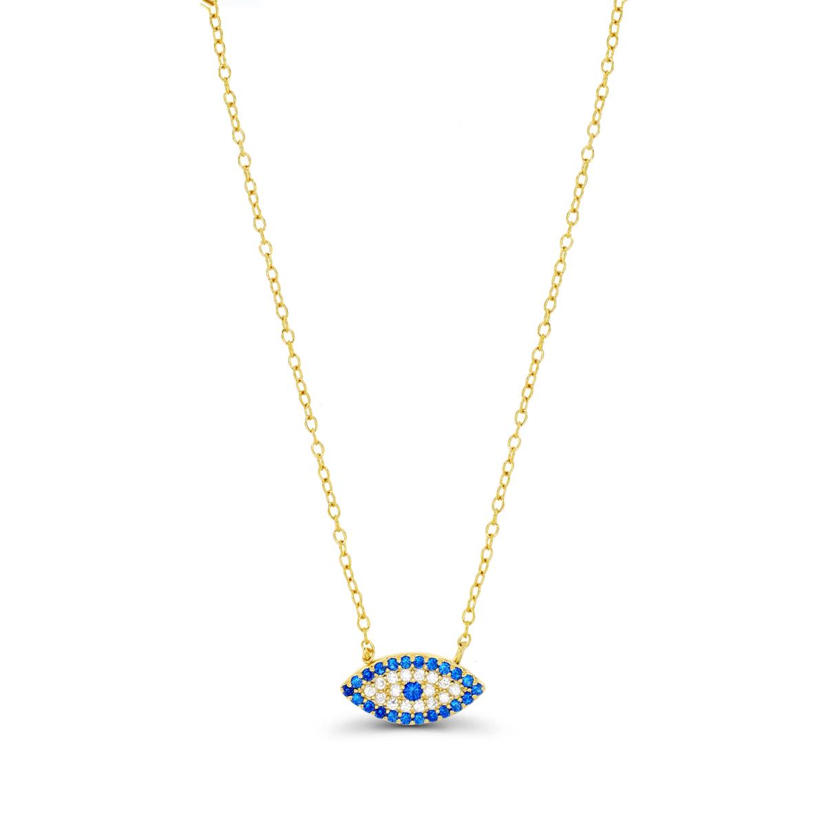 Sterling Silver Yellow 1M & #113 Blue and White CZ Evil Eye 16+2" Necklace
