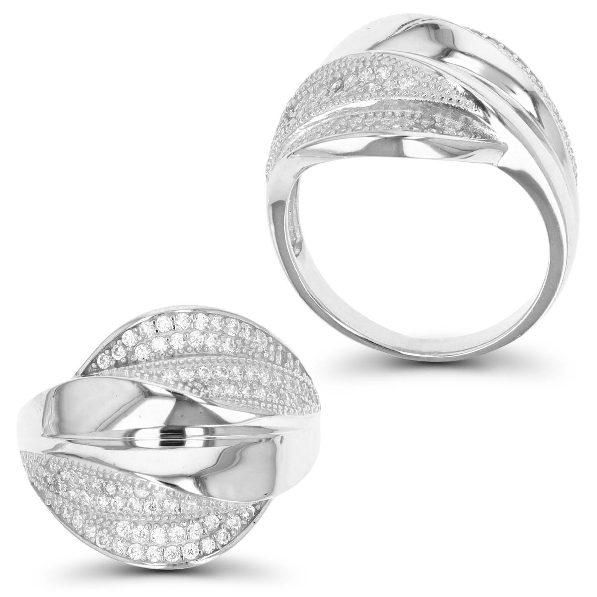 Sterling Silver Rhodium 05M 17.8MM Fashion Milgrain & Polished White VZ Pave Ring