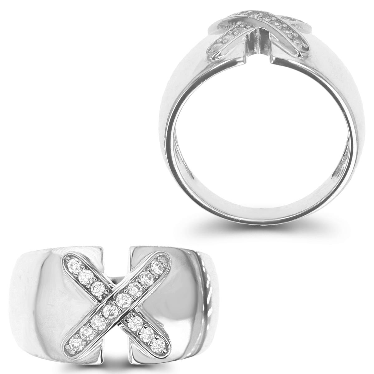 Sterling Silver Rhodium 05M Highly Polished White CZ Cross Ring
