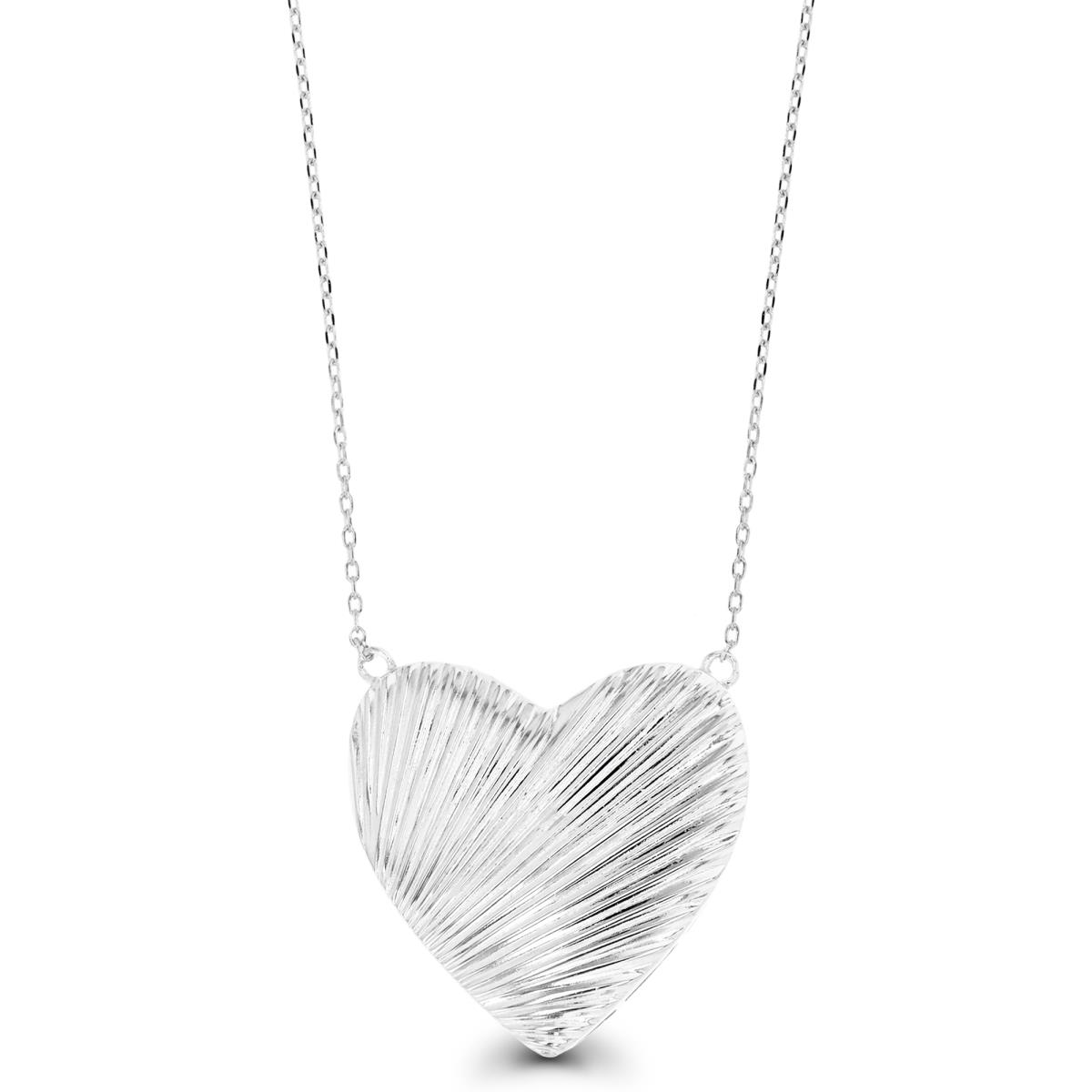 Sterling Silver Rhodium 25MM Textured Heart 18+2" Necklace