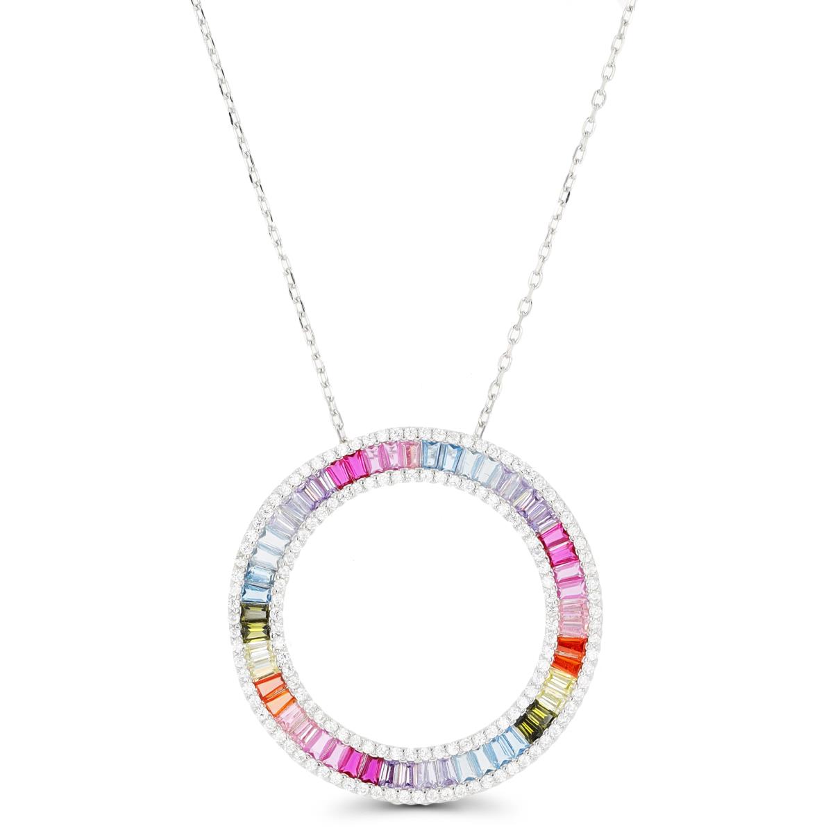Sterling Silver Rhodium 05M Rnd White & TB Rainbow CZ Open Circle 17"+2"Necklace
