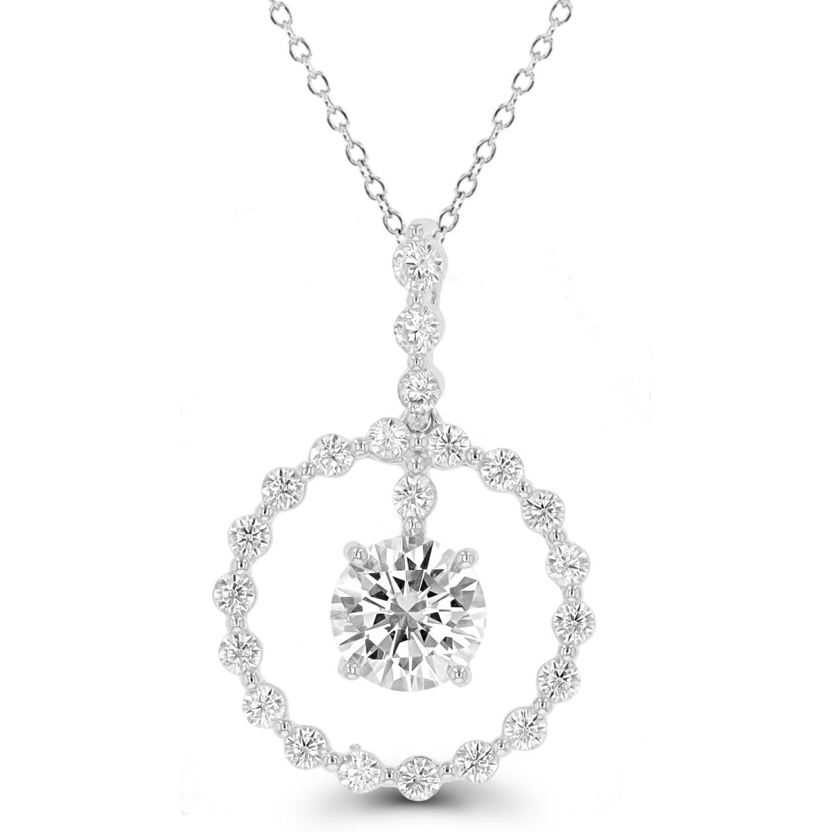 Sterling Silver Rhodium 05M Dangling 8mm Rd CZ Circle 18" Necklace