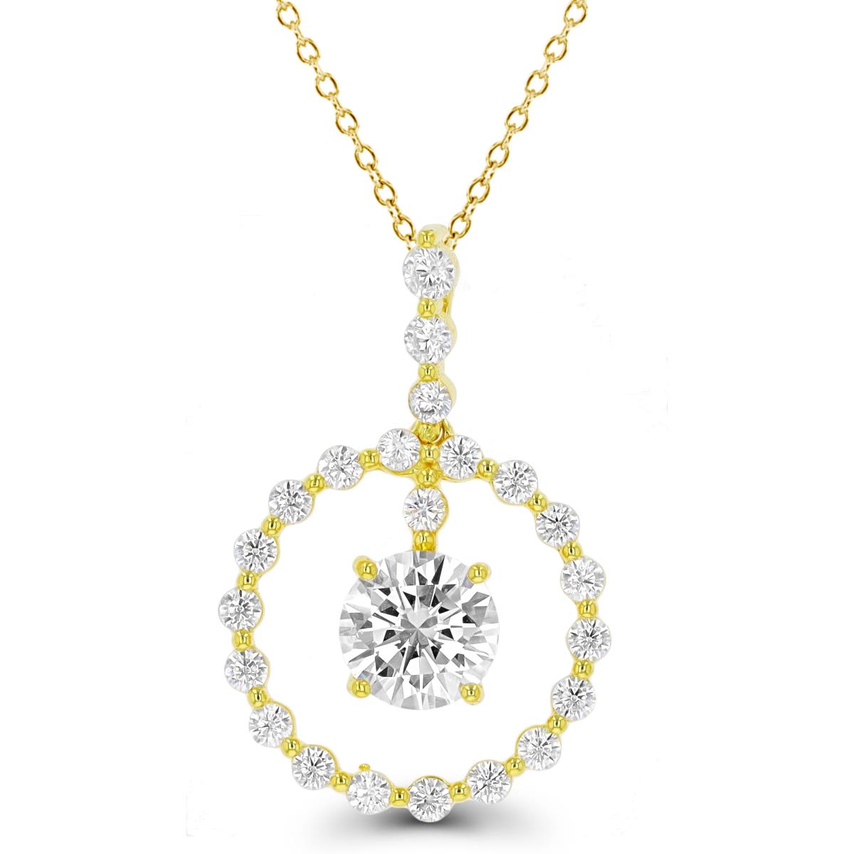 Sterling Silver Yellow 1-Micron Dangling 8mm Rd CZ Circle 18" Necklace