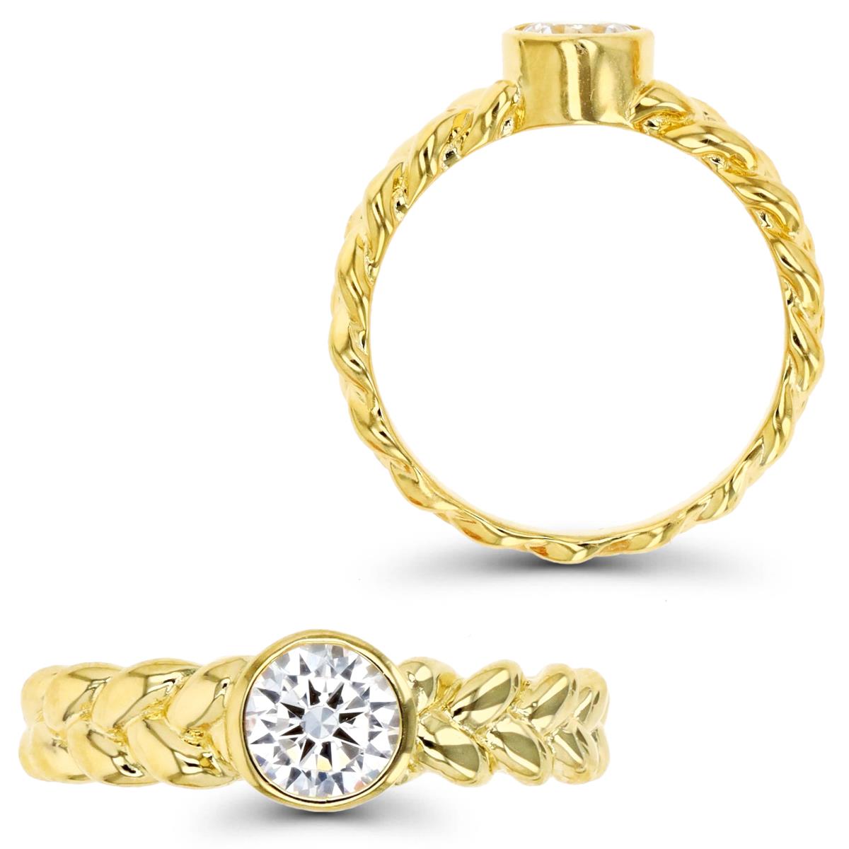 Sterling Silver Yellow Polished White CZ 5.50MM Solitaire Bezel Braided Ring