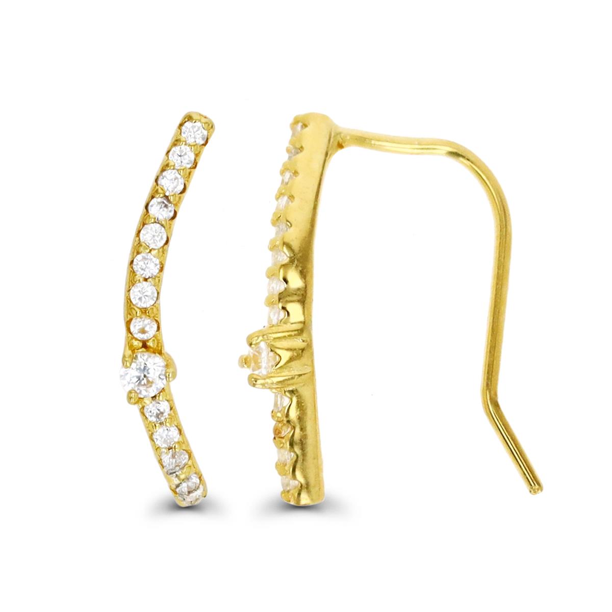 Sterling Silver Yellow 1M & White CZ Ear Climber Earring