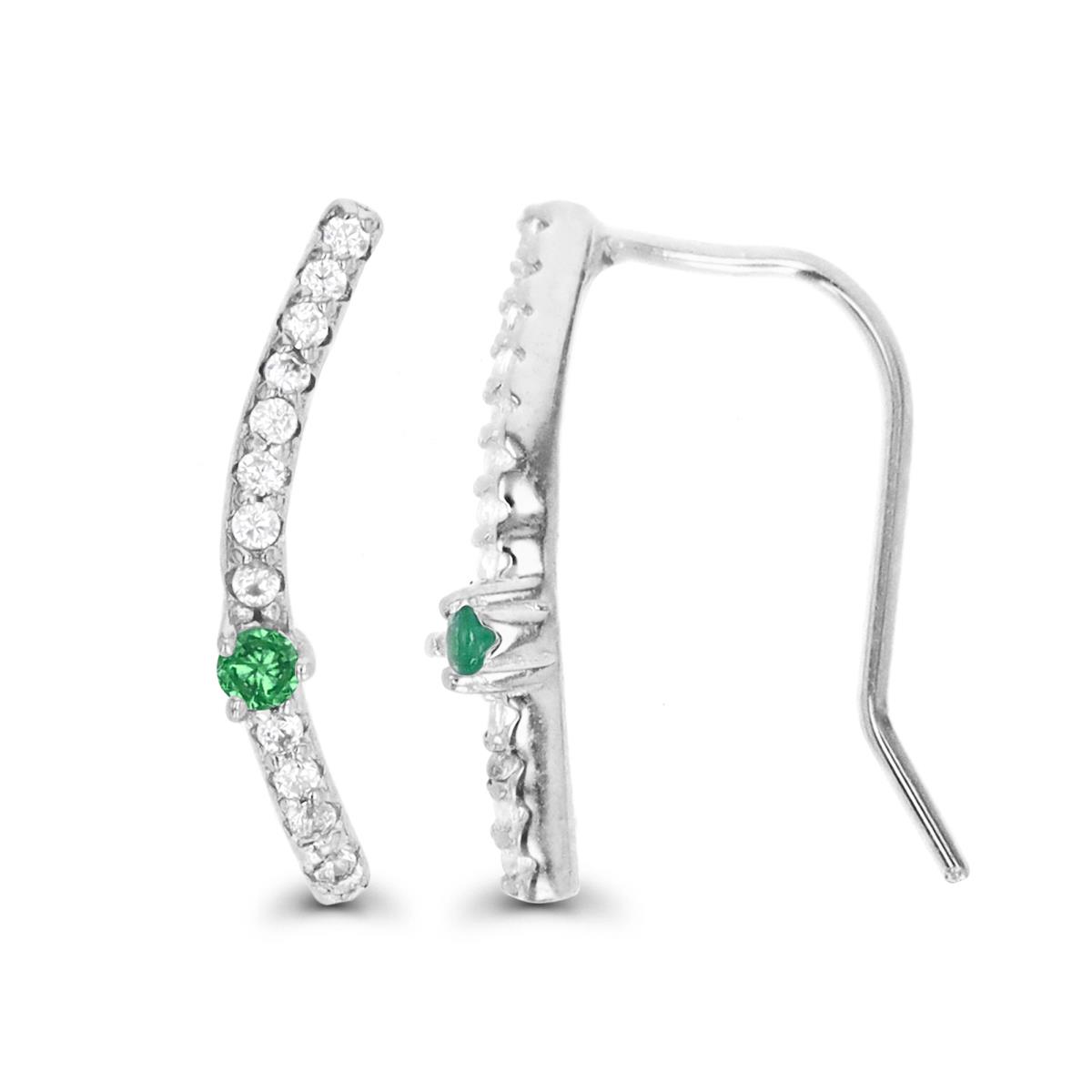 Sterling Silver Rhodium & Green and White CZ Ear Climber Earring