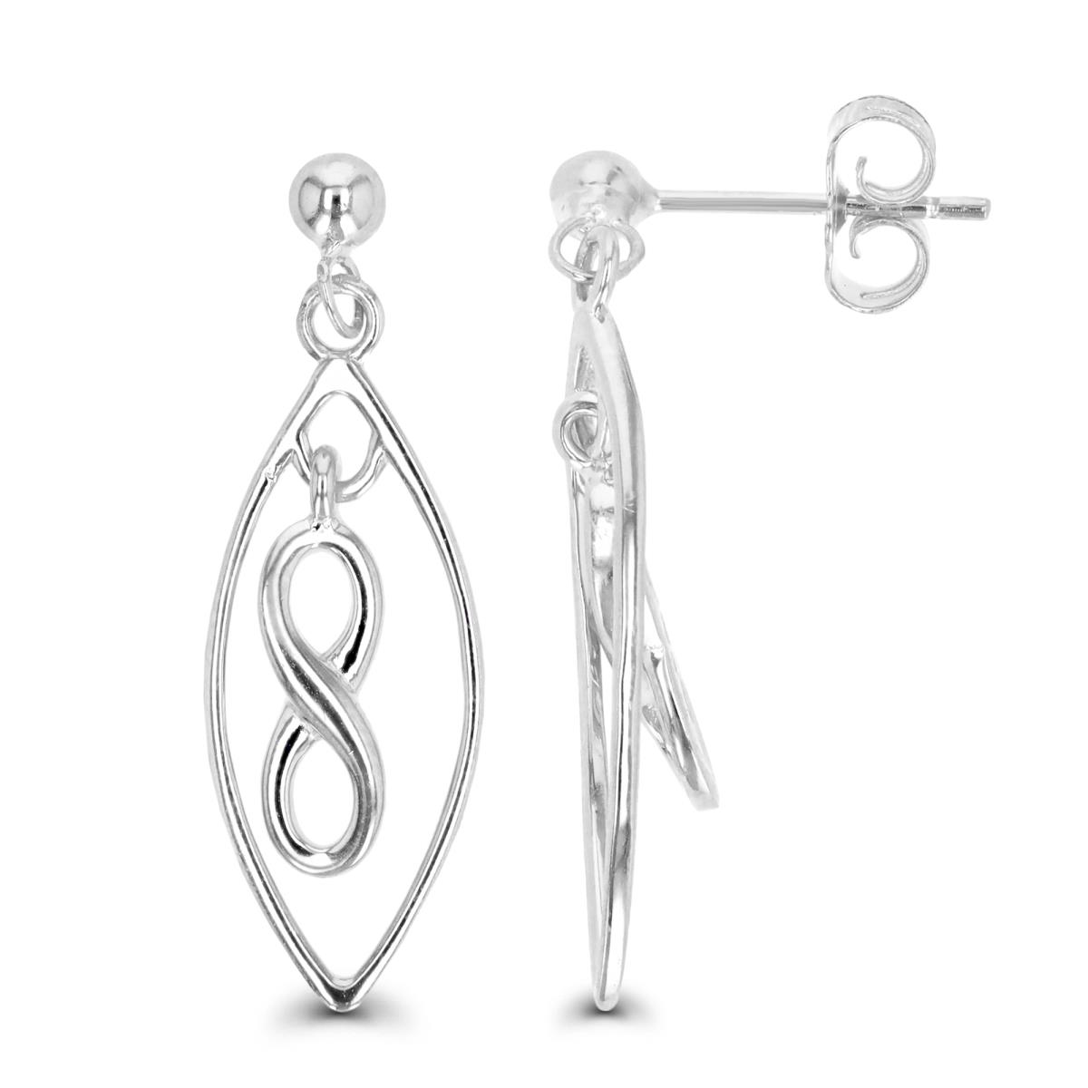 Sterling Silver Rhodium Oval and Infinity Dangling Earring
