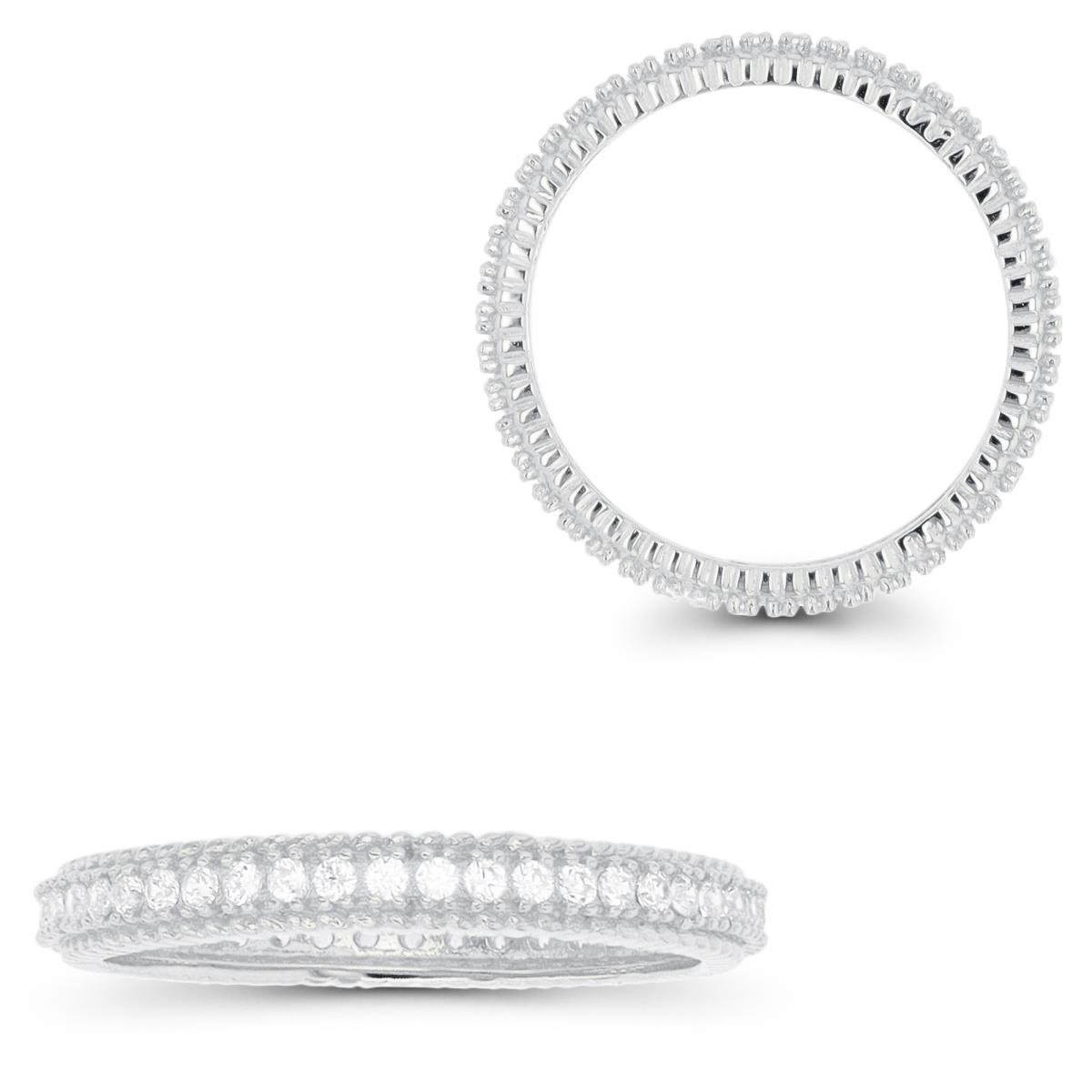 Sterling Silver Rhodium CZ Groove Thin Eternity Ring
