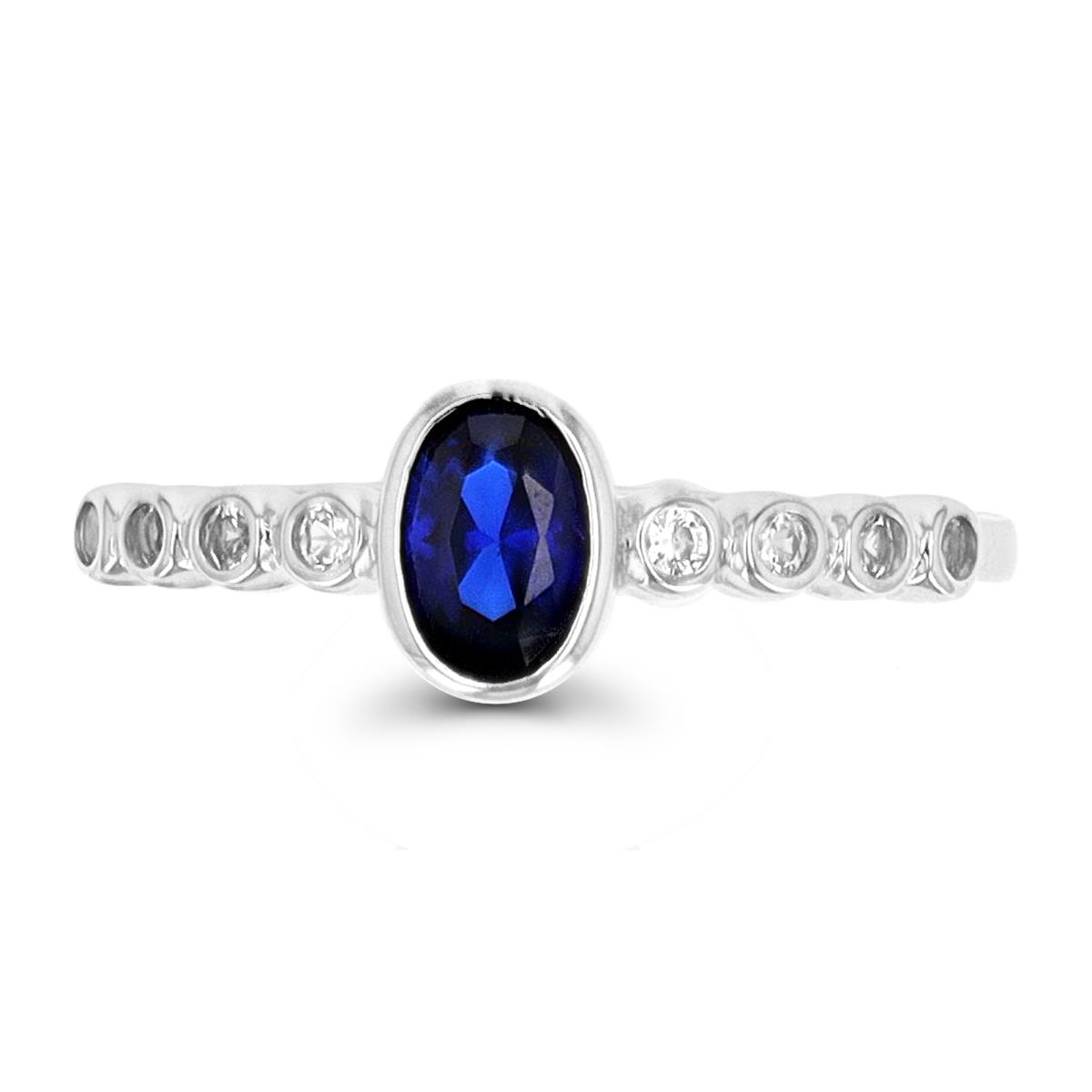 Sterling Silver Rhodium 6x4mm Oval #34 Blue & Cr White Sapphire Bezel Ring