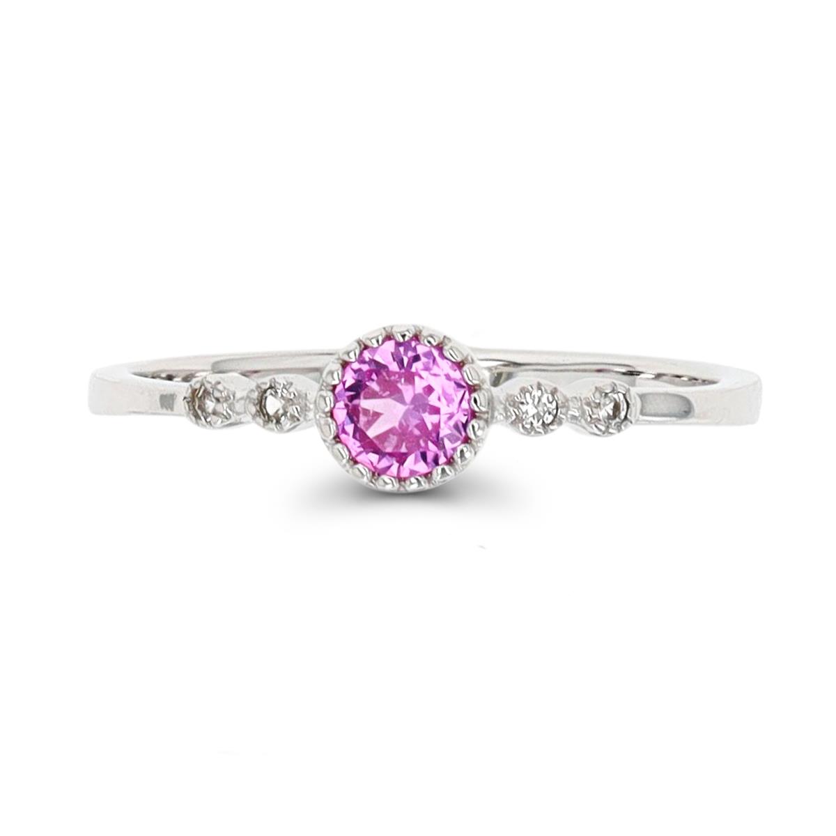 Sterling Silver Rhodium 4mm RD #2 Pink & Cr White Sapphire Ring