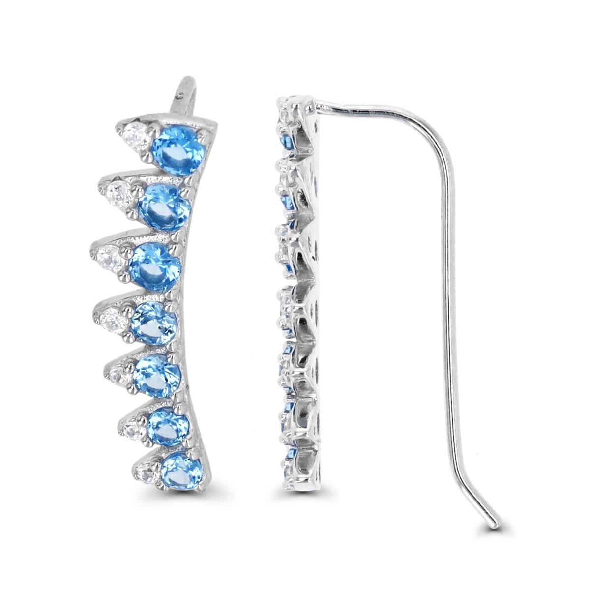 Sterling Silver Rhodium & #119 Blue and White CZ Ear Climbers Earring