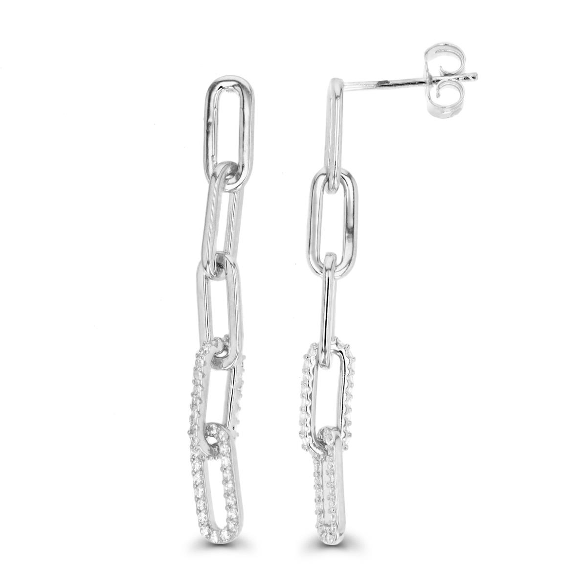 Sterling Silver Rhodium & White CZ Link Dangling Earring