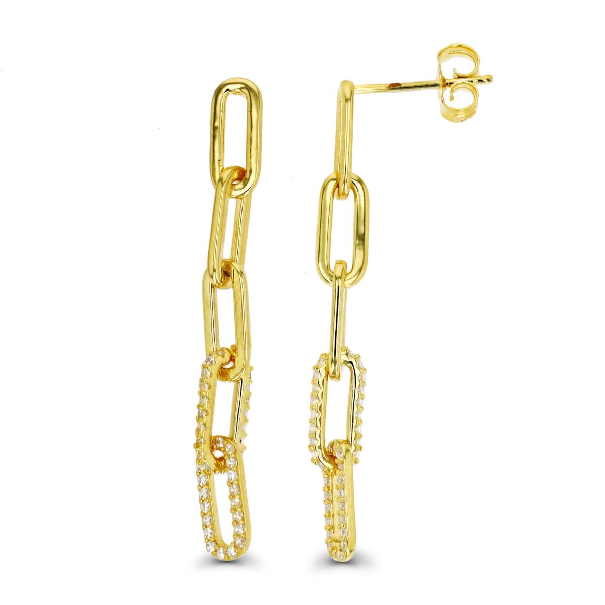 Sterling Silver Yellow 1M & White CZ Link Dangling Earring