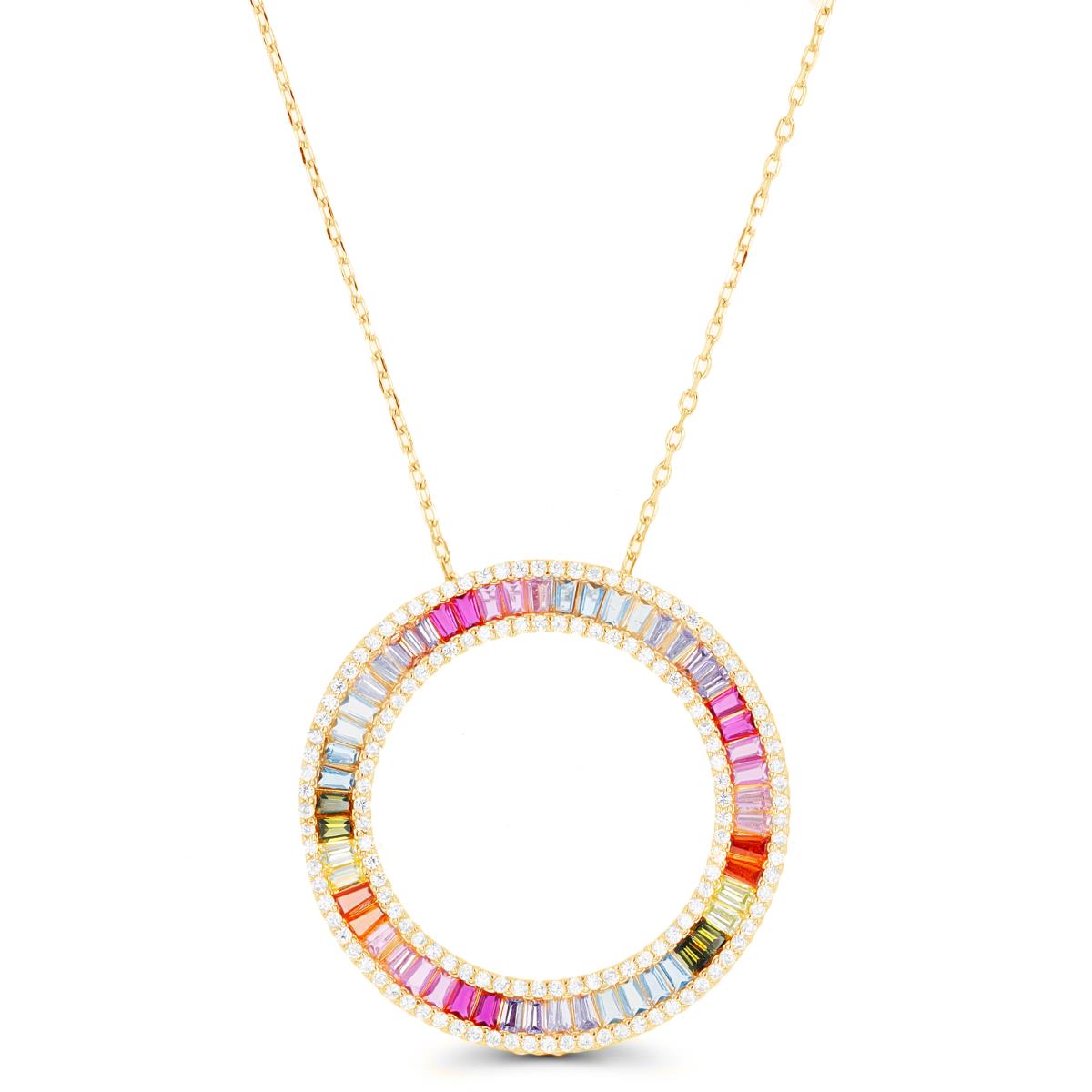 Sterling Silver Yellow 1M Rnd White & TB Rainbow CZ Open Circle 17"+2"Necklace