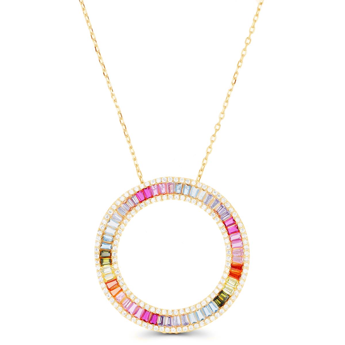 Sterling Silver Yellow 1M Rnd White & TB Rainbow CZ Open Circle 17"+2"Necklace