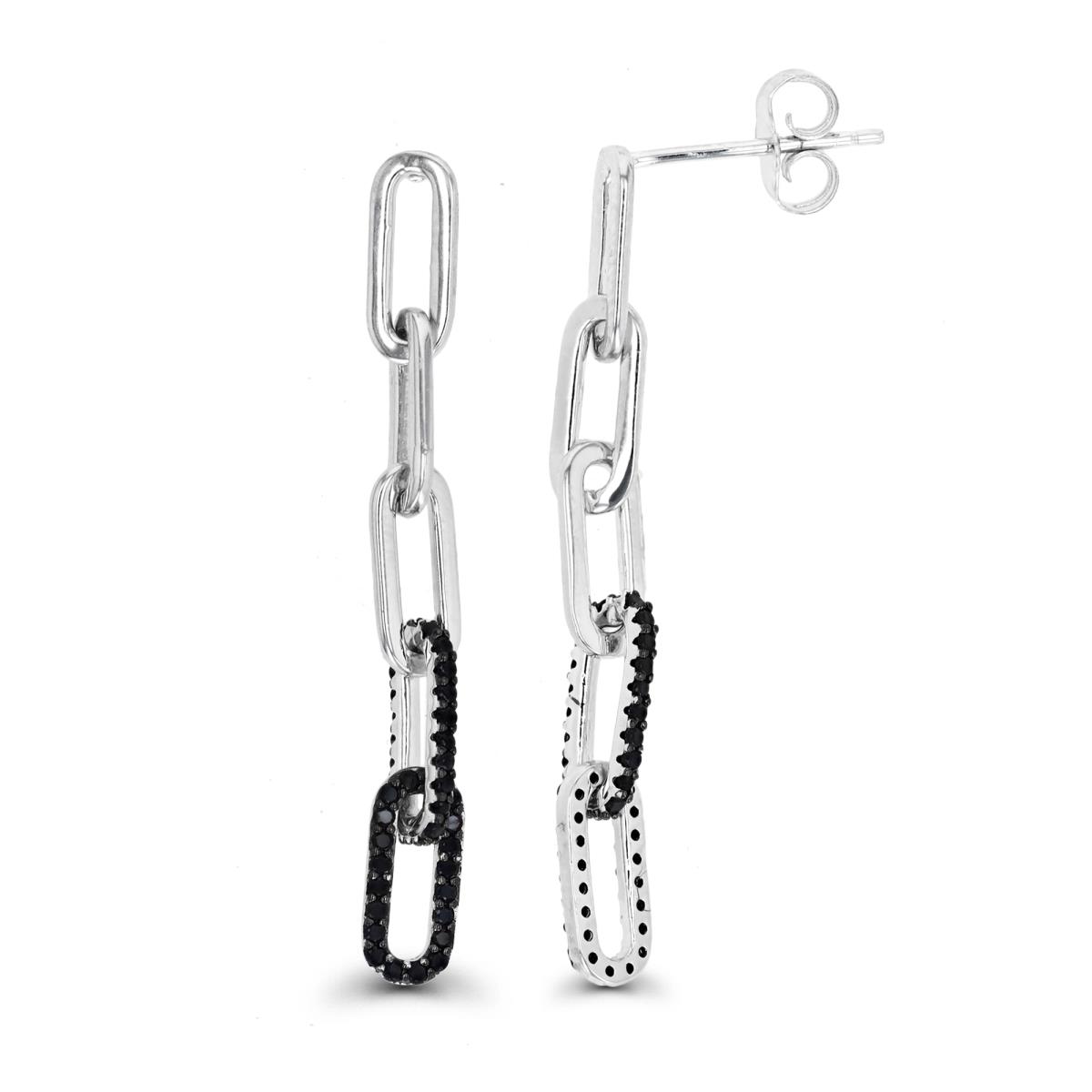 Sterling Silver Rhodium and Black & Black Spinel Link Dangling Earring