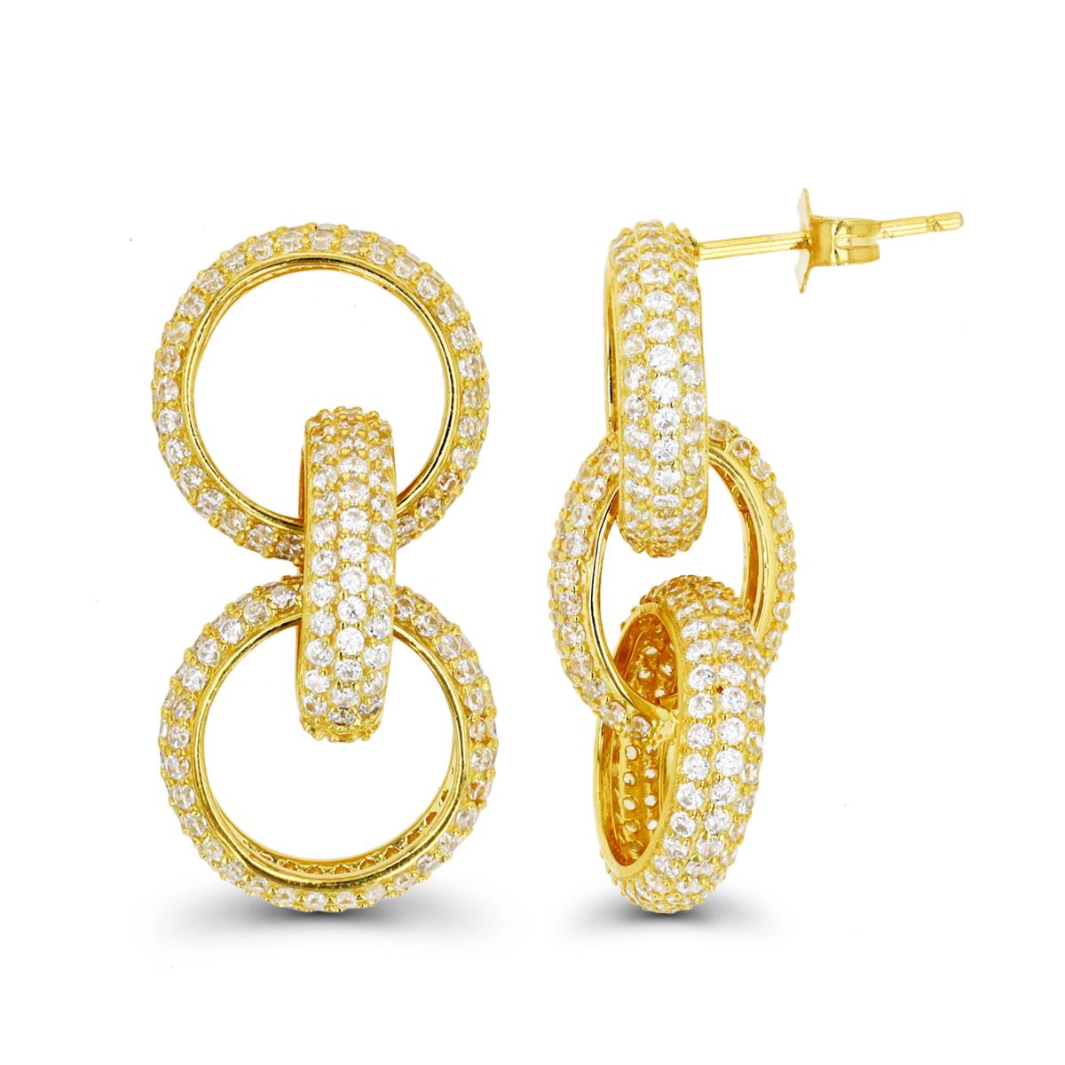 Sterling Silver yellow 1M & White CZ Pave Circle Link Dangling Earring