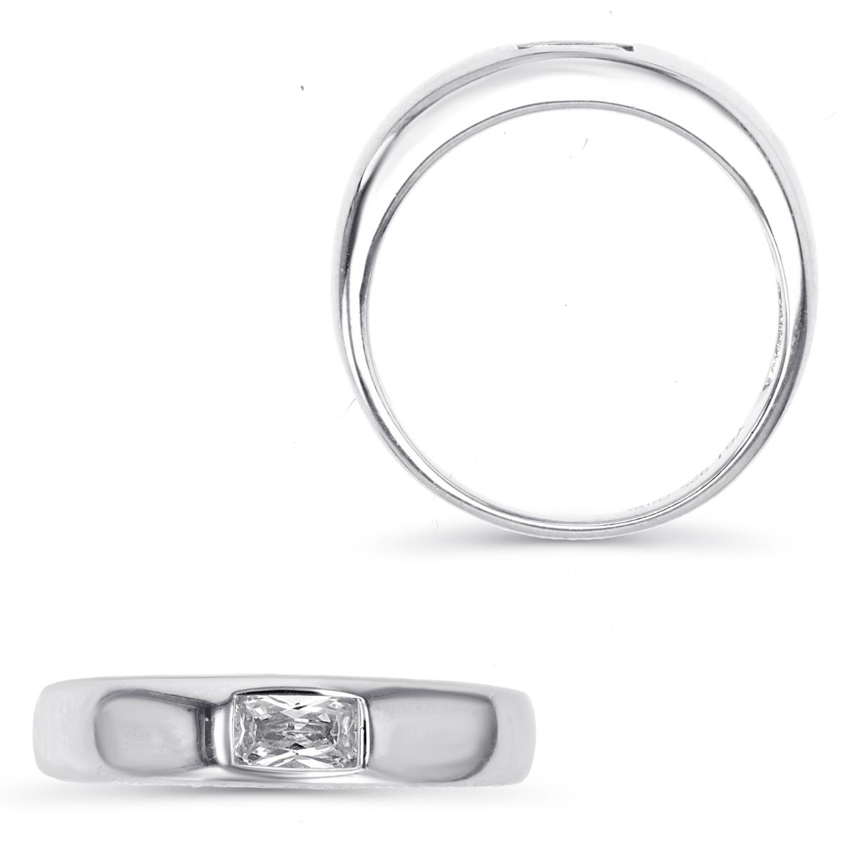 Sterling Silver Rhodium Polished White CZ Emerald Cut Single Stone Ring