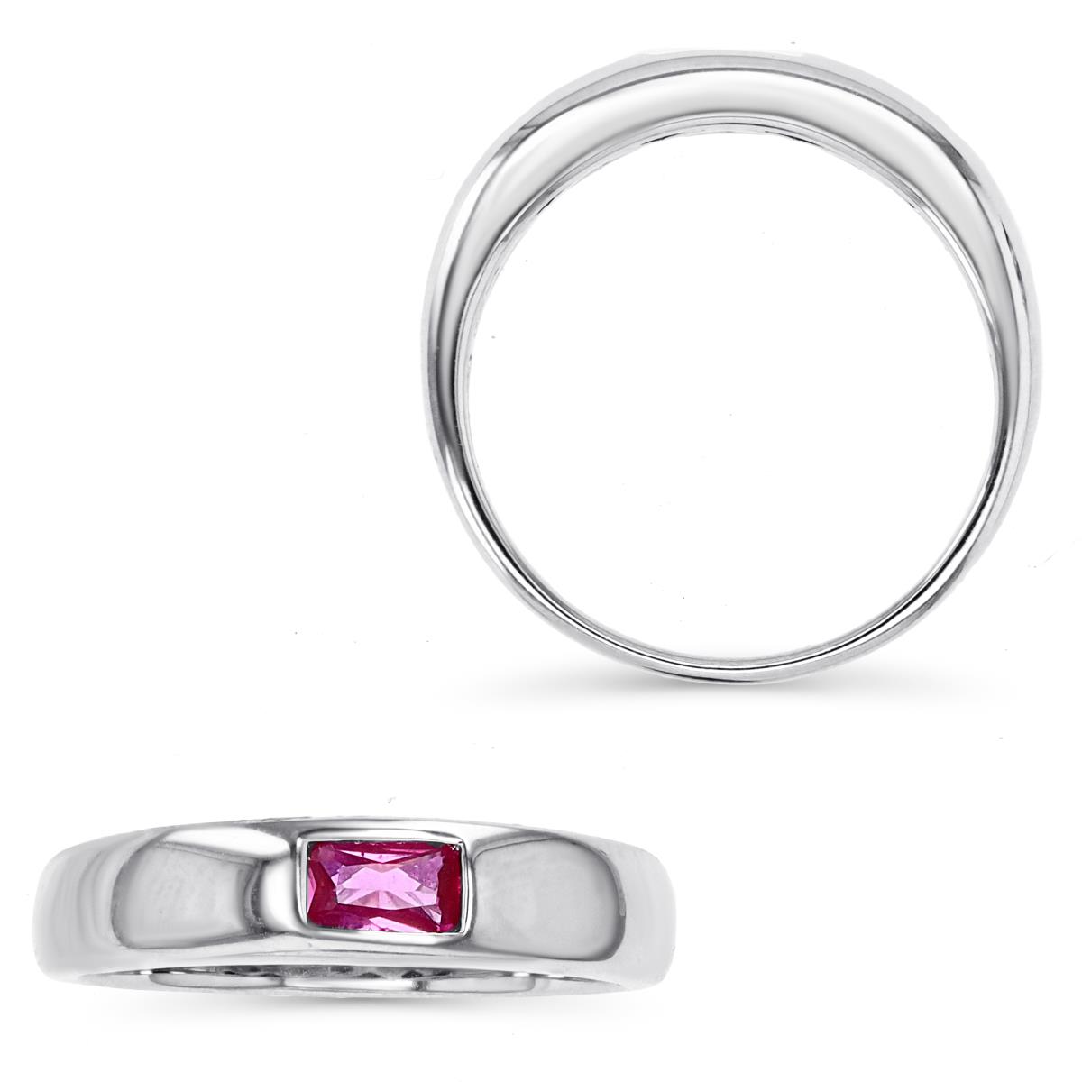 Sterling Silver Rhodium 5X3MM Polished Created Ruby Single Stone Ring