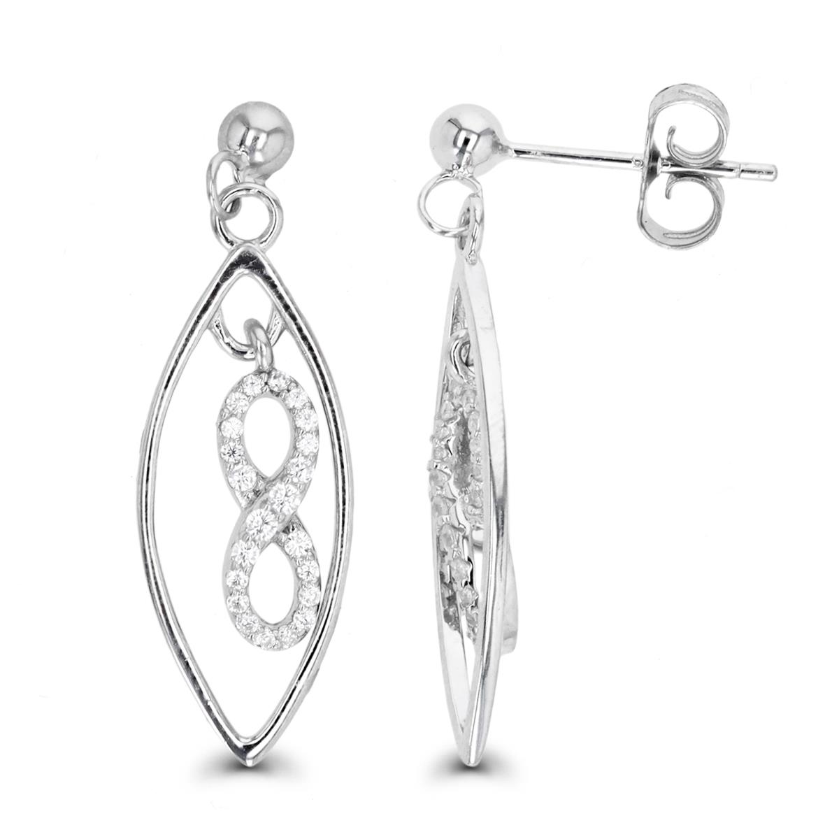 Sterling Silver Rhodium & White CZ Oval and Infinity Dangling Earring
