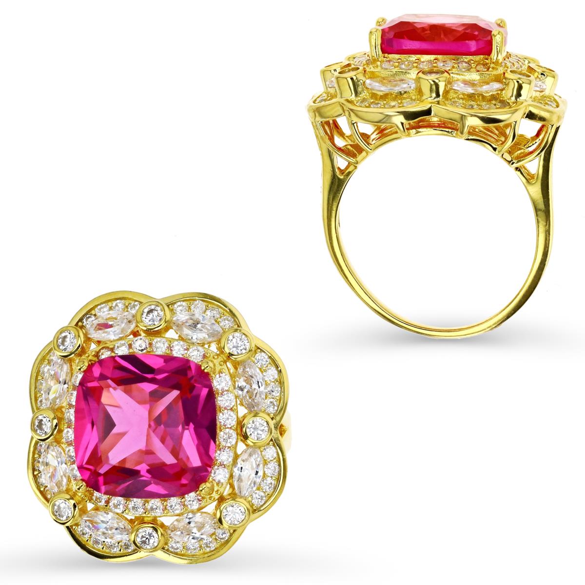 Sterling Silver Yellow 1M & #3 Ruby and White CZ Cocktail Ring