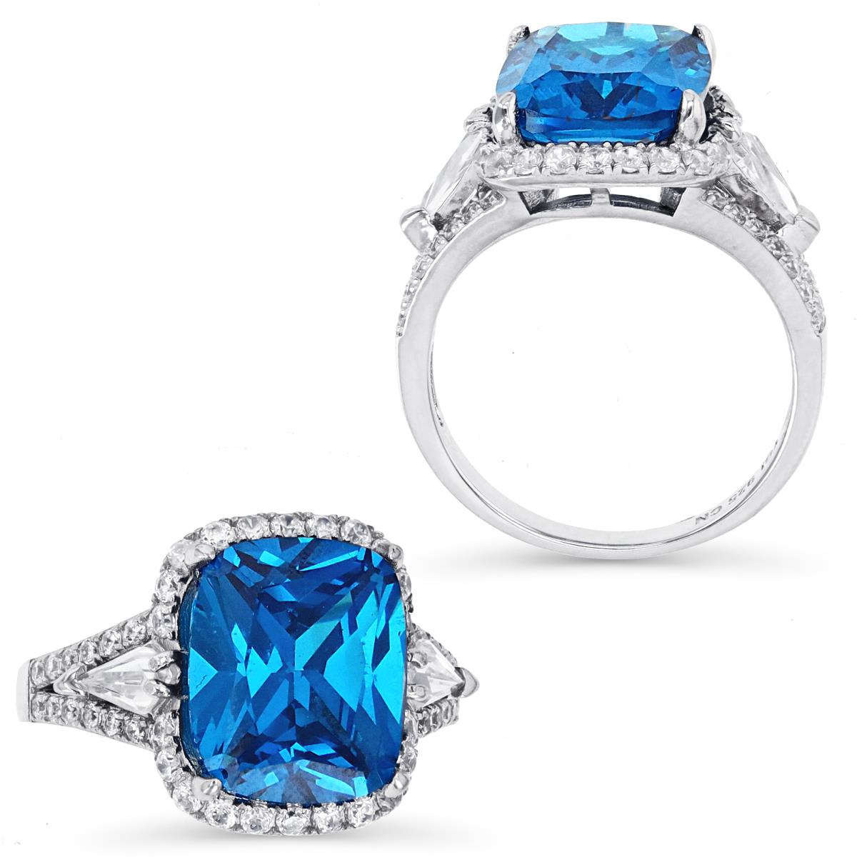 Sterling Silver Rhodium & London Blue Topaz CU Ct and White Rd CZ Engagement Ring 