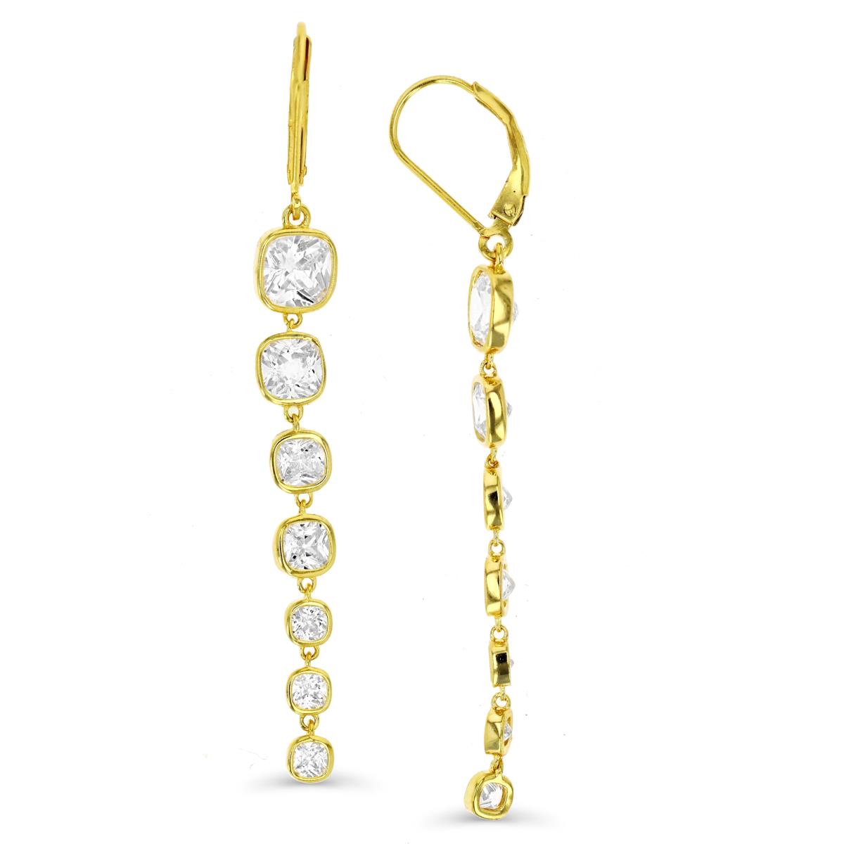 Sterling Silver Yellow 1M & White Cu Ct CZ Graduated Dangling Earring