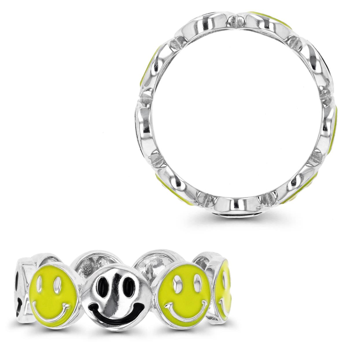 (DO NOT USE) Sterling Silver Yellow 1M & Yellow and Black Enamel Smiley Band Ring