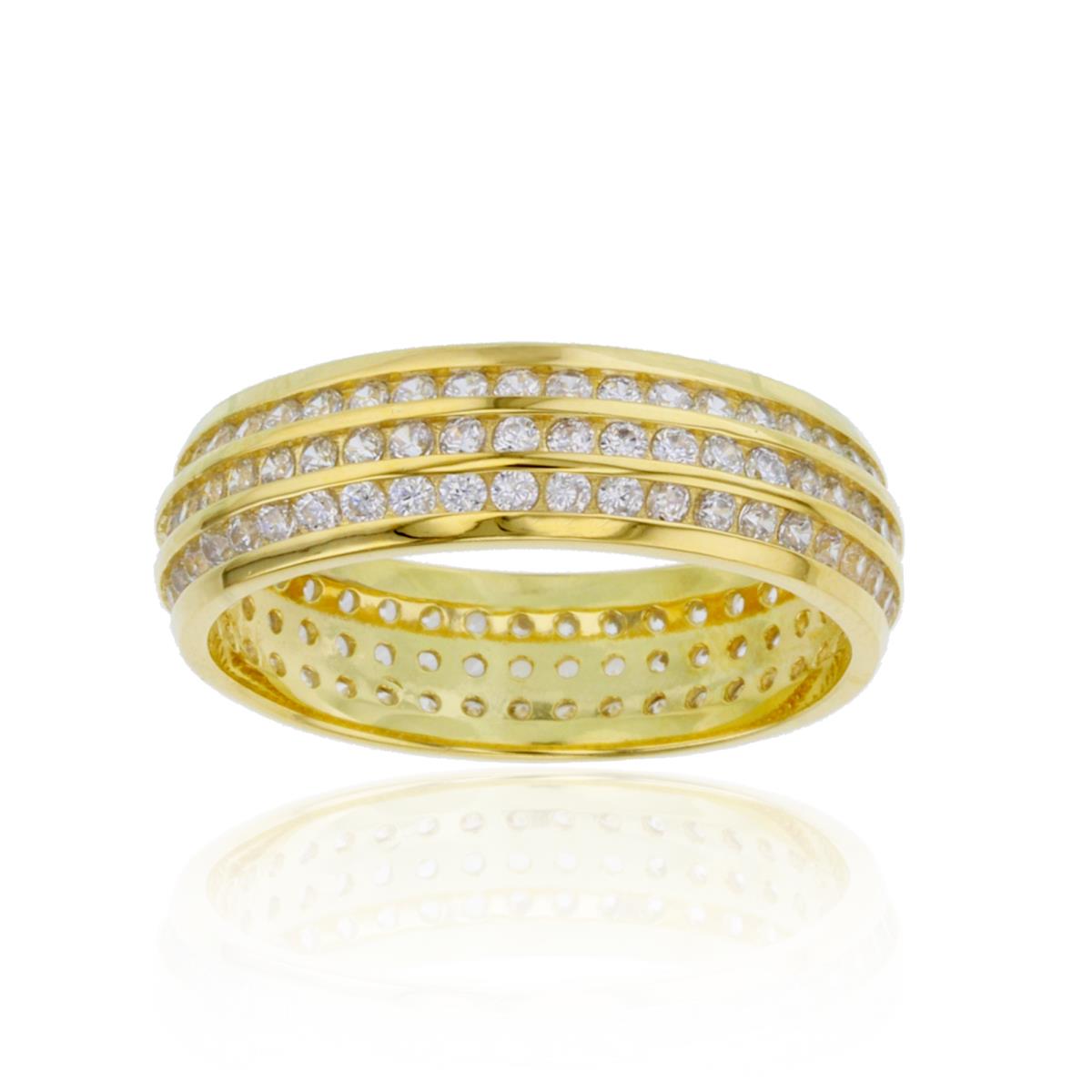 Sterling Silver Yellow 3 Row Channel Set 6mm  Eternity Band