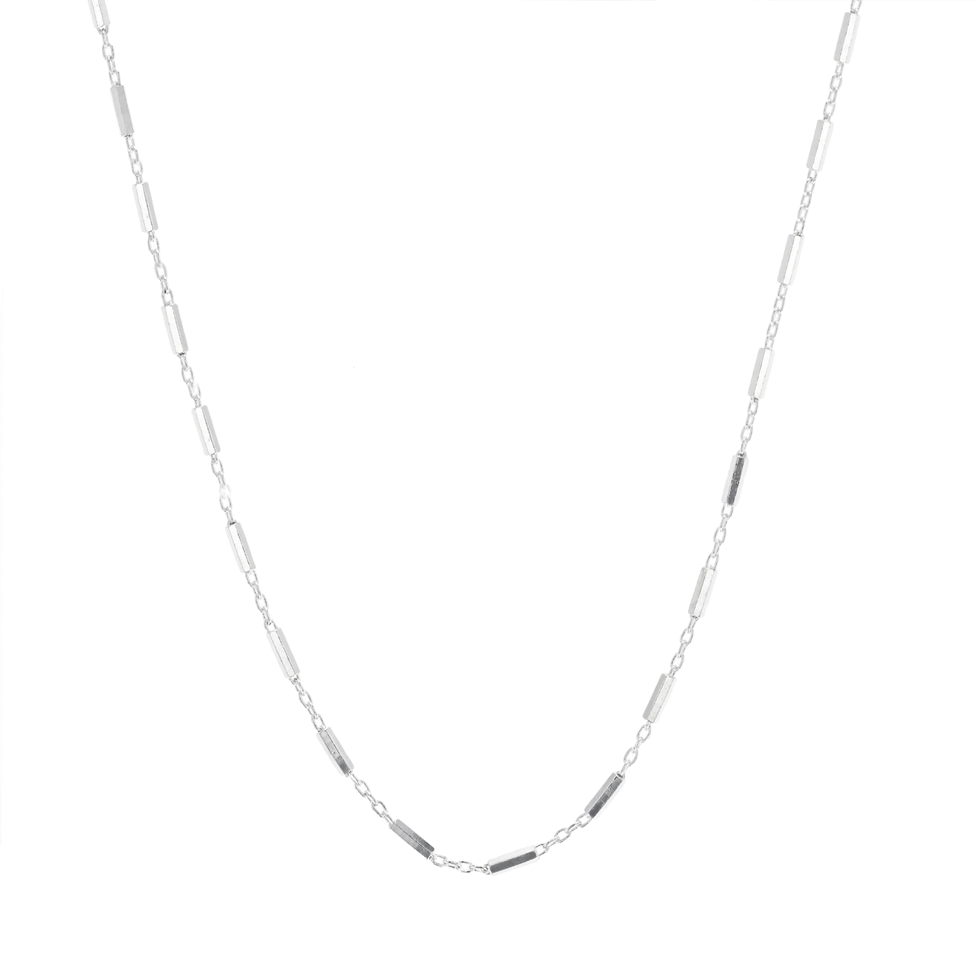 Sterling Silver Anti Tarnish 1.37MM Bar Station 18''Necklace