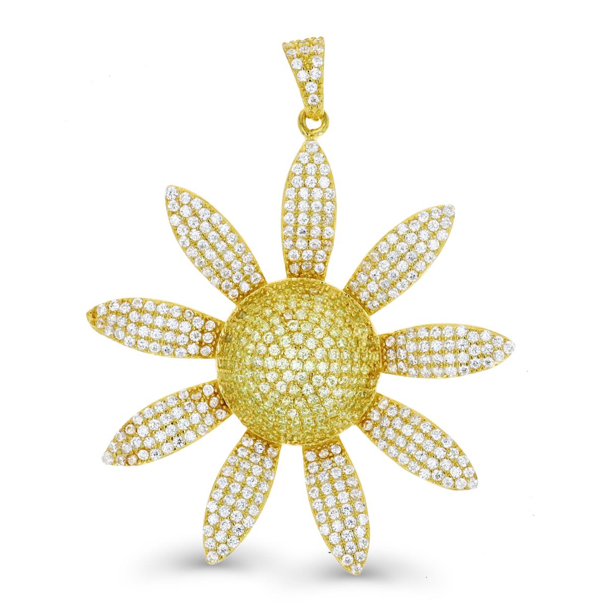 Sterling Silver Yellow & White and Yellow CZ 40MM Flower Pendant