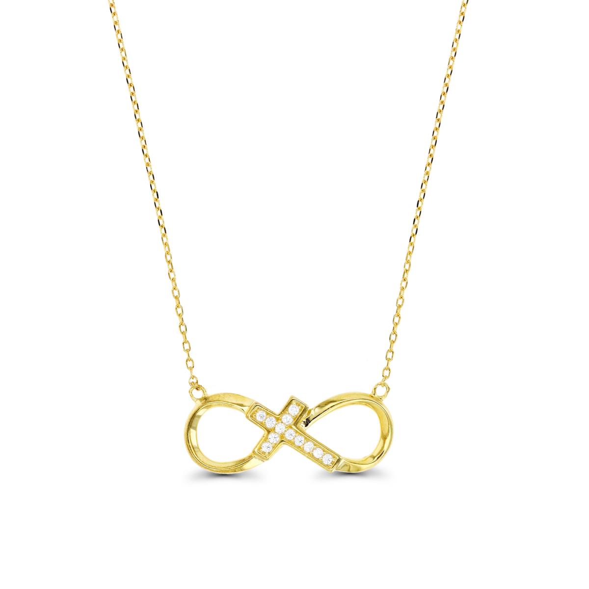 Sterling Silver Yellow & White CZ Infinity Cross 16+2" Necklace