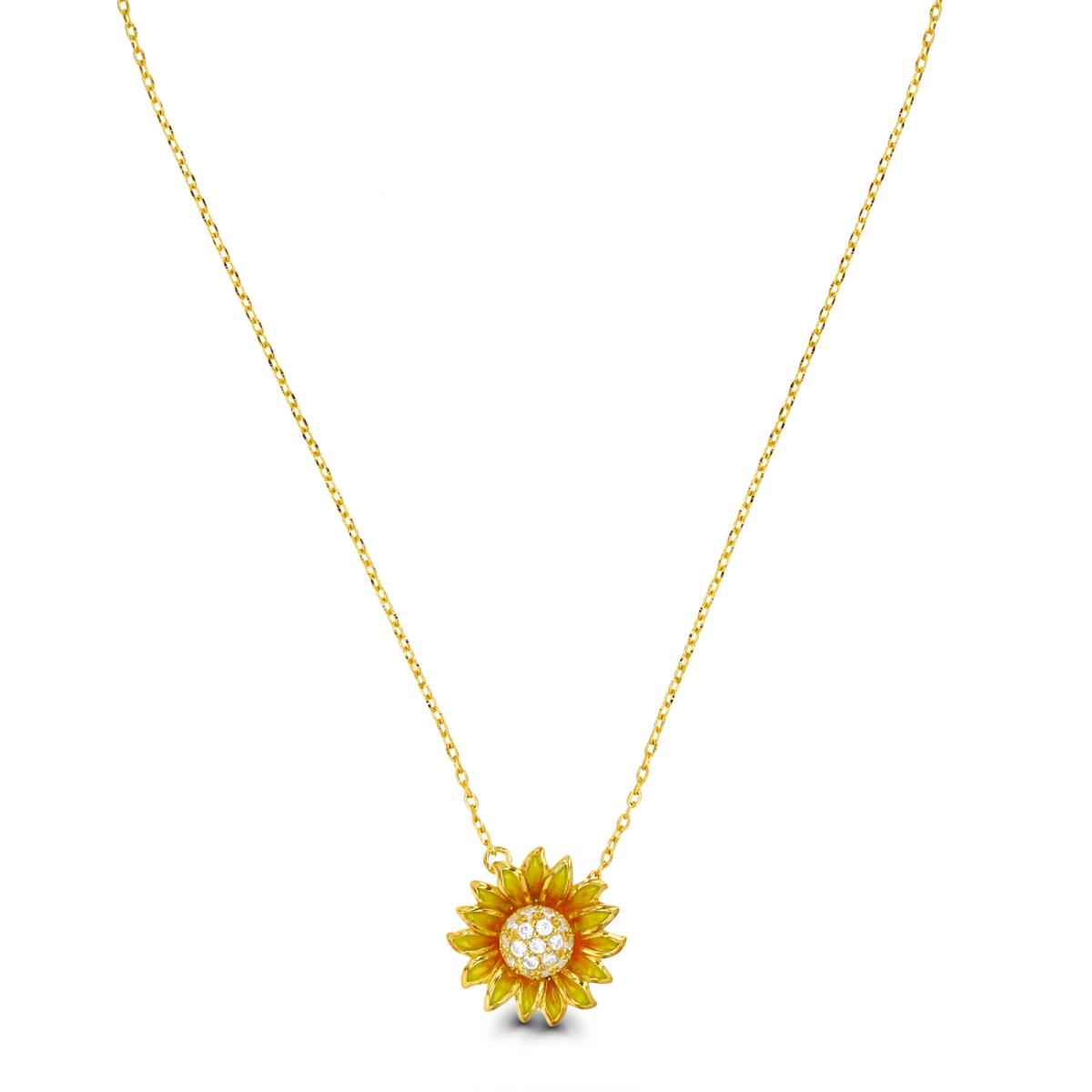 Sterling Silver Yellow & White CZ and Enamel Flower 16''+2