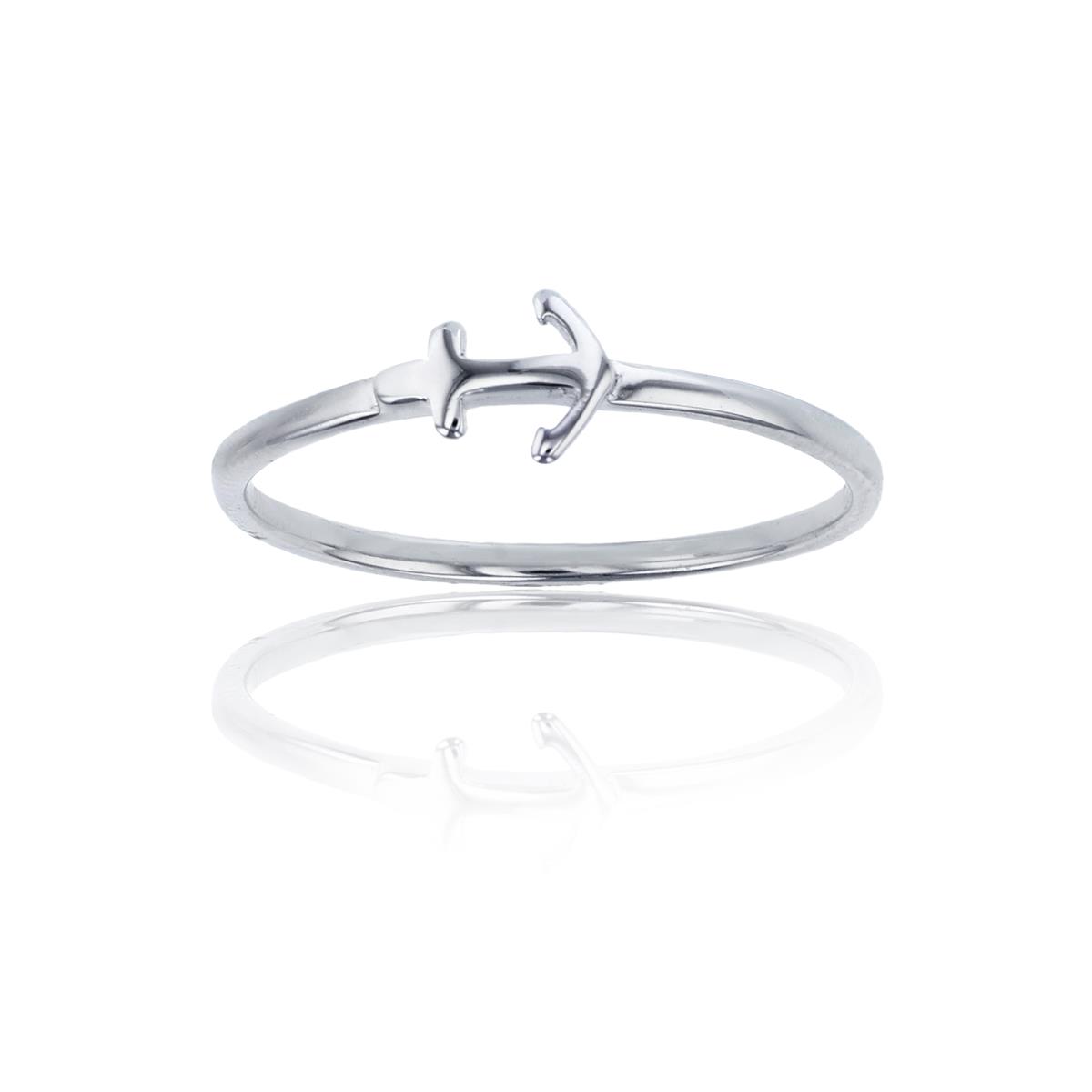Sterling Silver Rhodium Polished Anchor Ring