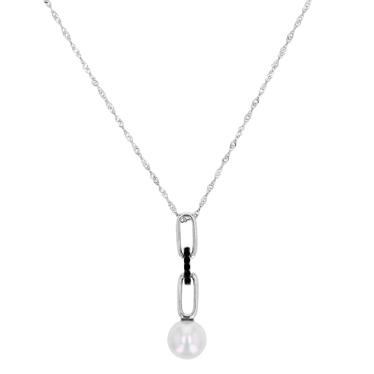 Sterling Silver Rhodium 8-9MM Grey FWPearl & Black Spinel Dangling w/Singapore 18+2" Chain Necklace