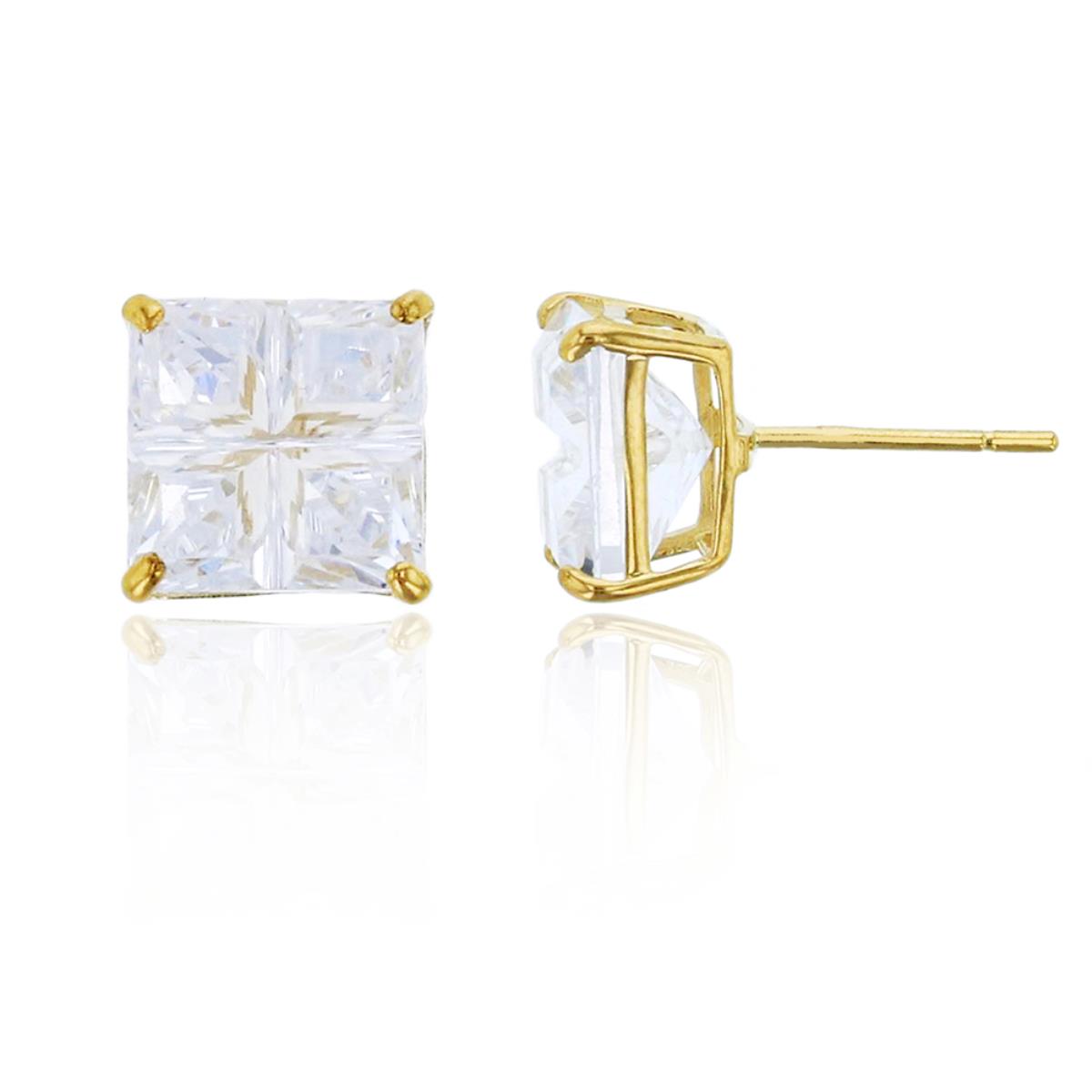 14K Yellow Gold 4mm 4-Segment Square CZ Basket Stud Earring