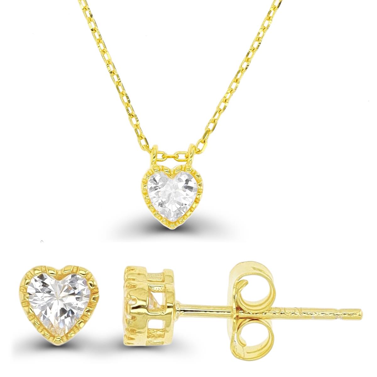 Sterling Silver Yellow Heart CZ Necklace 13"+2" & Earring SEt