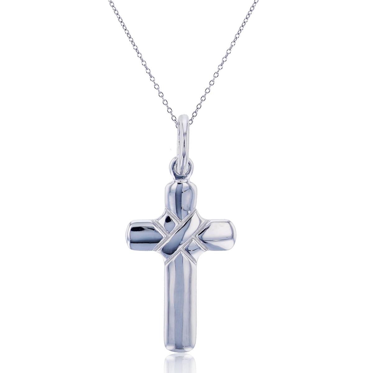 Sterling Silver Rhodium Cross w Ties at Center 18" Necklace