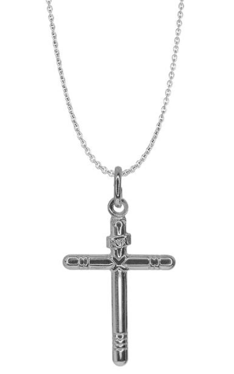Sterling Silver Rhodium 3mm Rounded Semi Tube Cross 18" Necklace