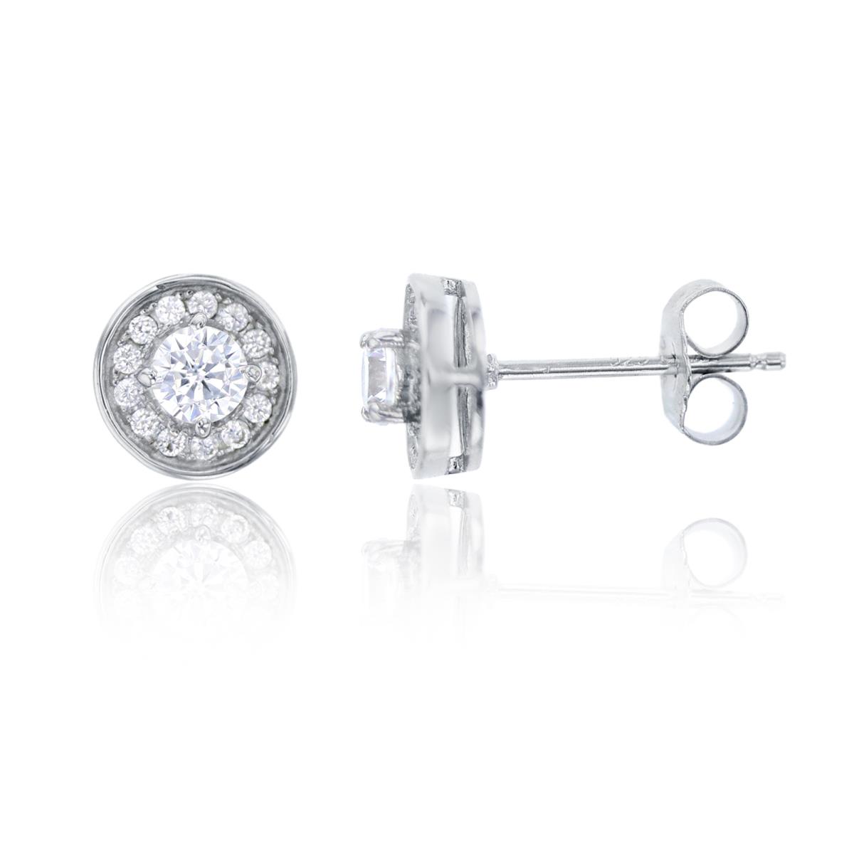 Sterling Silver Rhodium 4MM Round Halo Stud Earrings