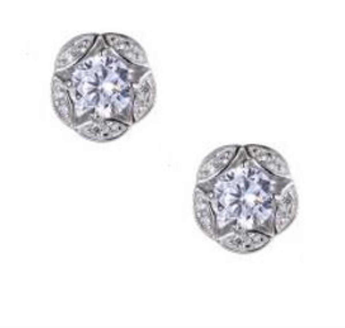Sterling Silver Rhodium 6MM Round Halo Stud Earrings