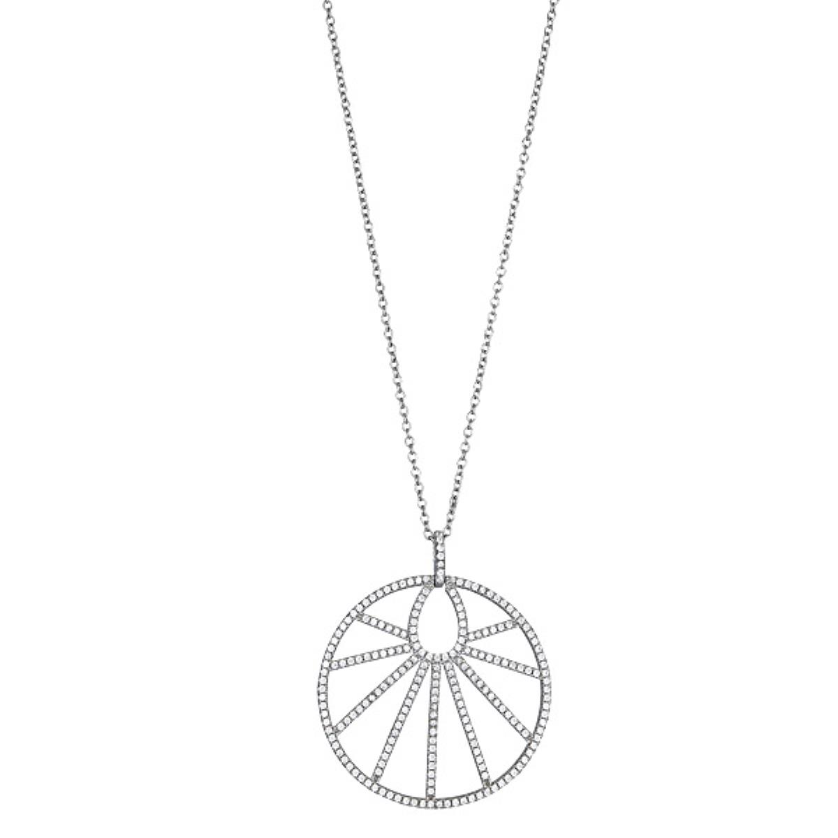 Sterling Silver Rhodium Round Sun Burst 18" Necklace with 2" Extension