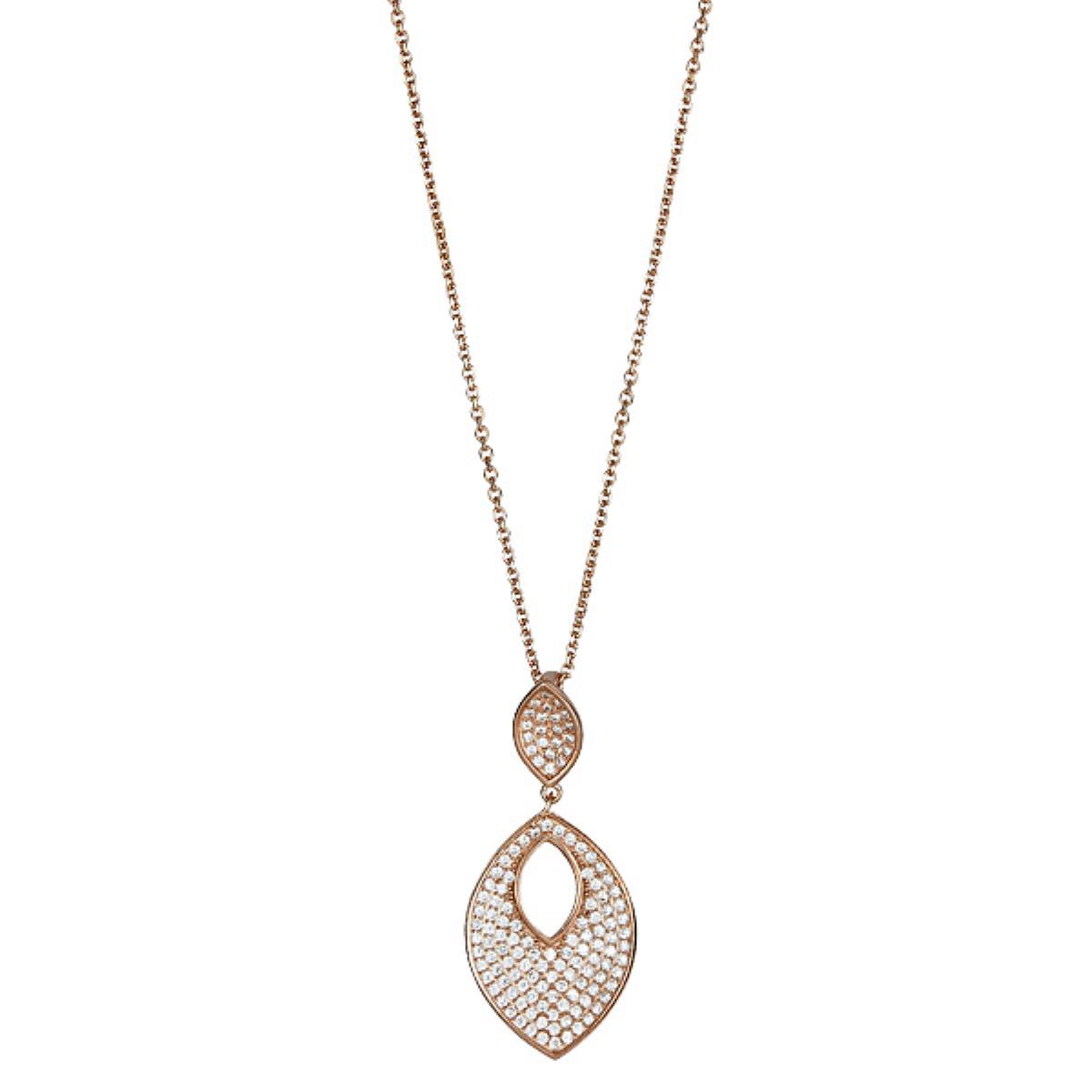 Sterling Silver Rose Pave Tear Drop Pendant