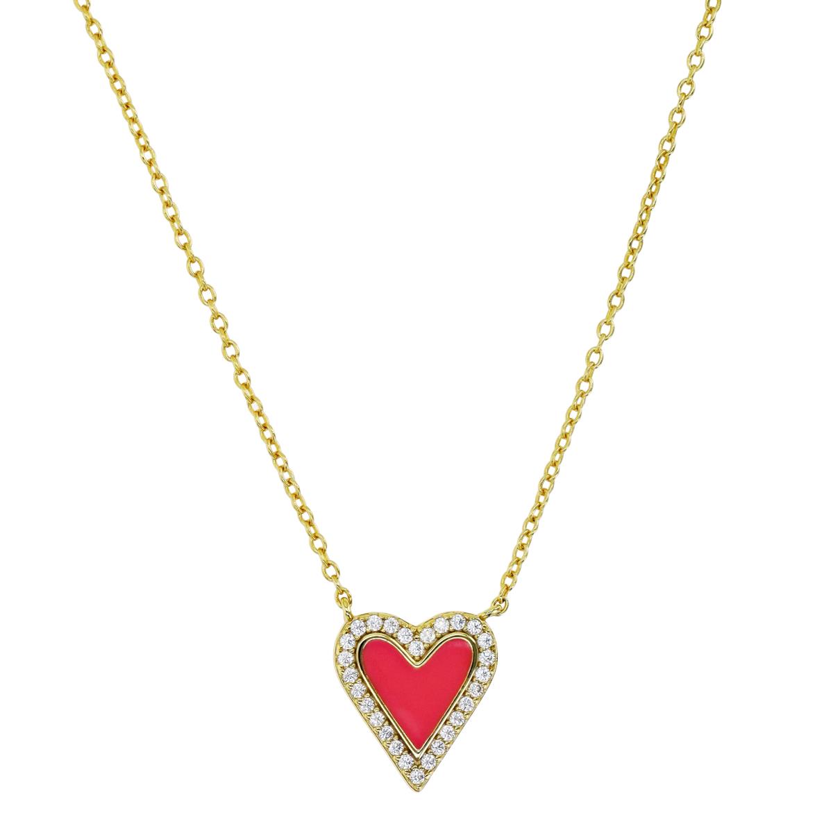 Sterling Silver Yellow 1M & White CZ and Pink Enamel Heart 16+2" Necklace