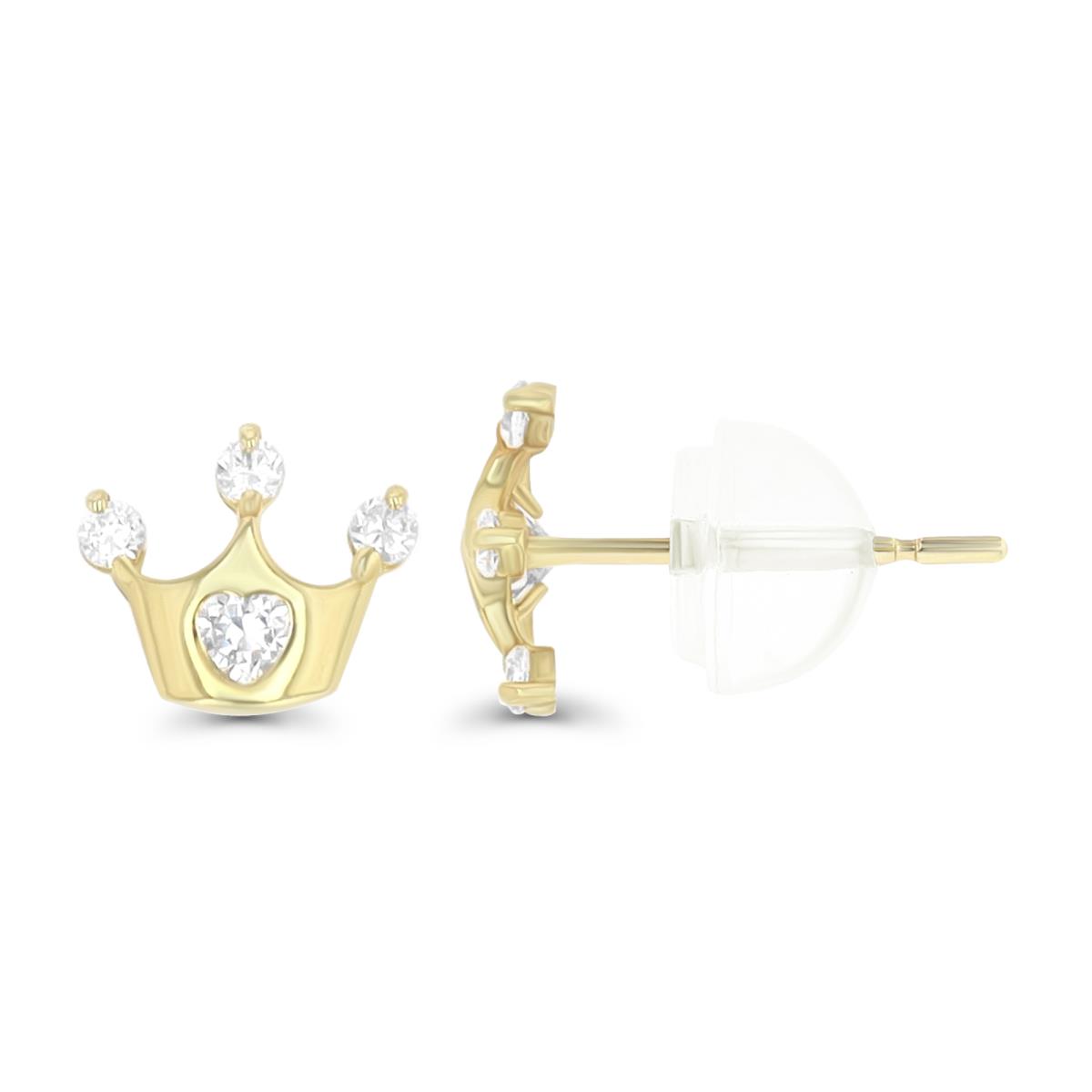 14K Yellow Gold Round and Heart Cut Crown Stud Earring